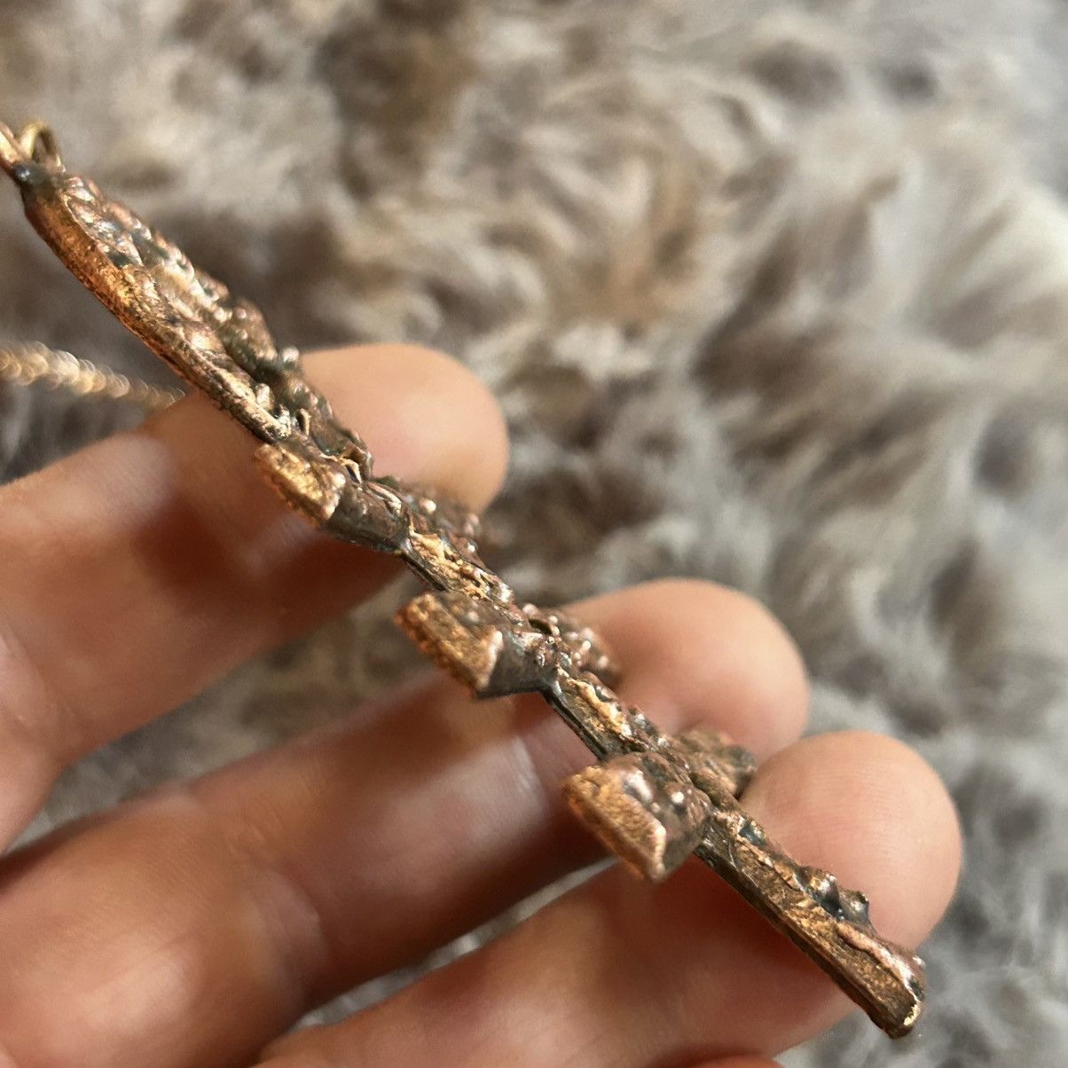 Vintage Vintage solid copper papal cross pendant on chain necklace Size ONE SIZE - 6 Thumbnail