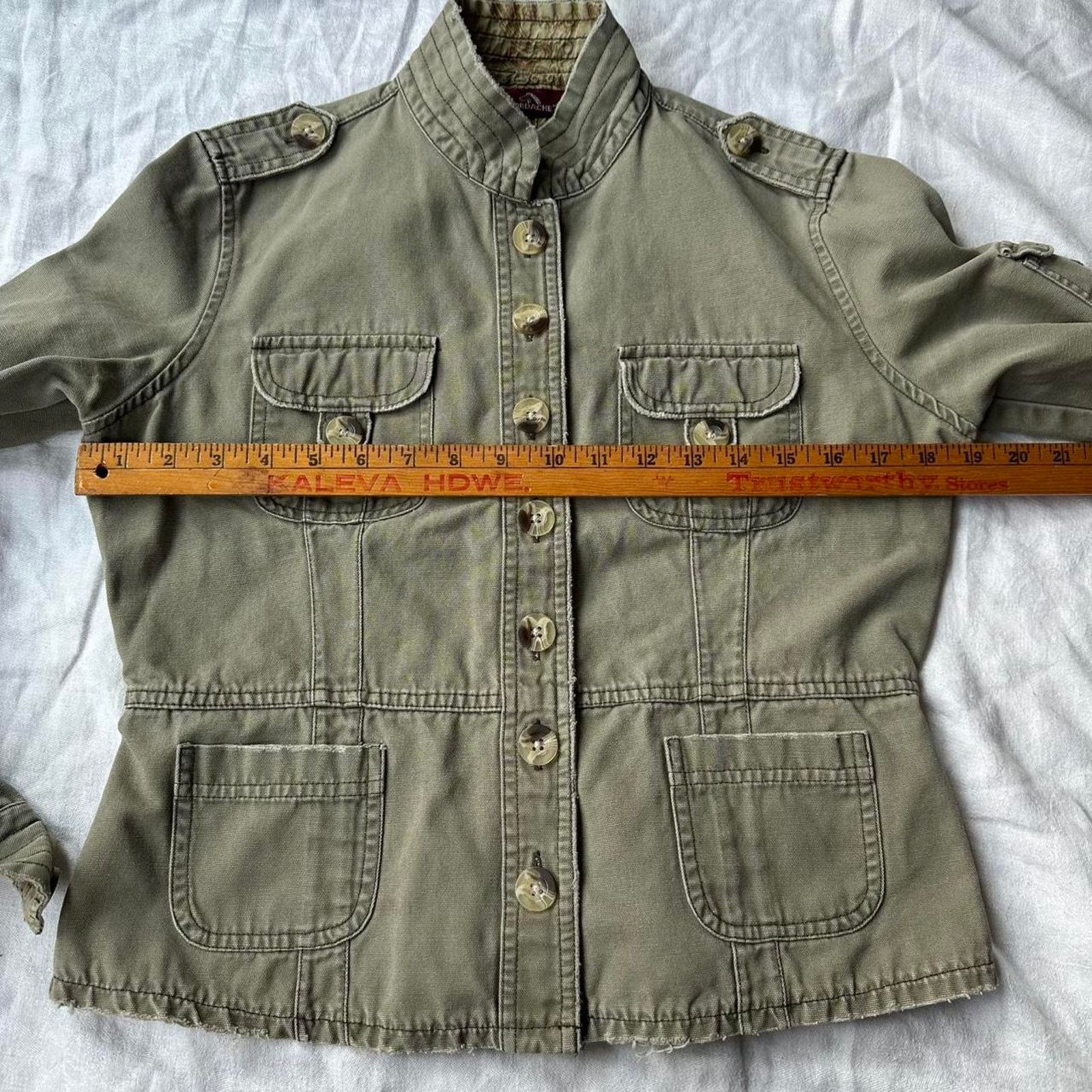 Jordache × Vintage Vintage Jordache Khaki Cotton Euro Cropped Utility Jacket Size XXS / US 00 / IT 34 - 6 Thumbnail