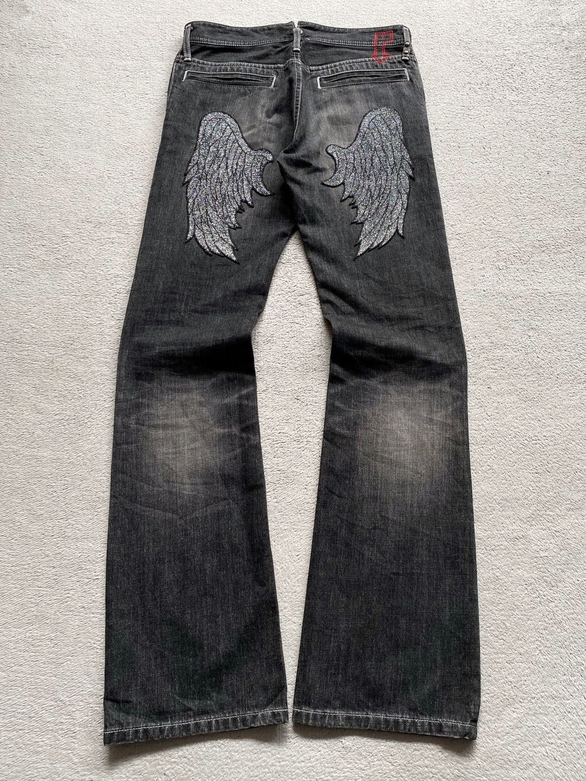 If Six Was Nine 💥Sick💥 Roen Wing Denim Flare Jeans Size US 31 - 1 Thumbnail