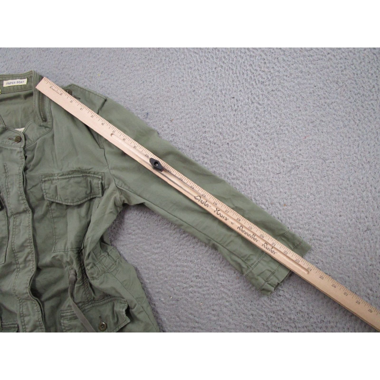 Vintage Paper Boat Jacket Women's M Green Button Tie Waist Pockets Mock Zip Collar Military Size M / US 6-8 / IT 42-44 - 6 Thumbnail