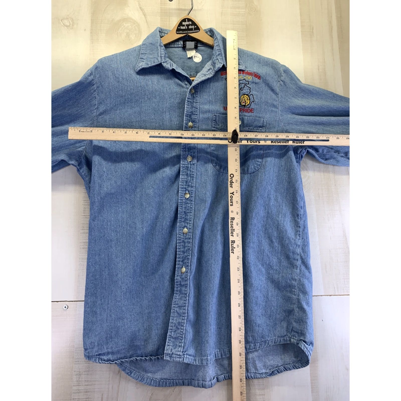 Denime Vintage Michigan Postal Workers Union Denim Button Up Mens L-7289 USA Size US L / EU 52-54 / 3 - 7 Thumbnail