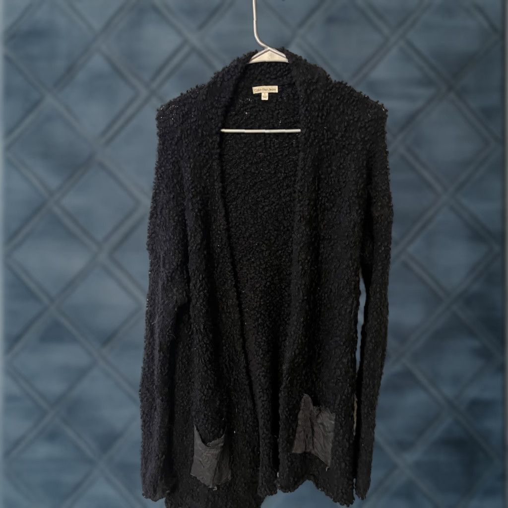 Calvin Klein Calvin Klein Cardigan Women Black Open Front Long Sleeve Sherpa Textured L Cardigan Pockets Sweater Cotton Dry Clean Only Size L / US 10 / IT 46 - 1 Thumbnail