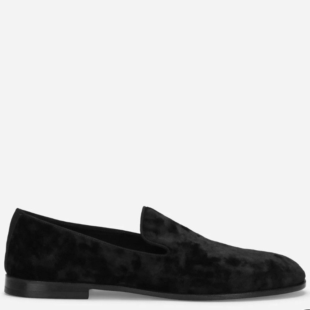 Dolce & Gabbana Dolce & Gabbana Velvet Slippers Loafers Black Men’s Size UK Size US 8 / EU 41 - 1 Thumbnail