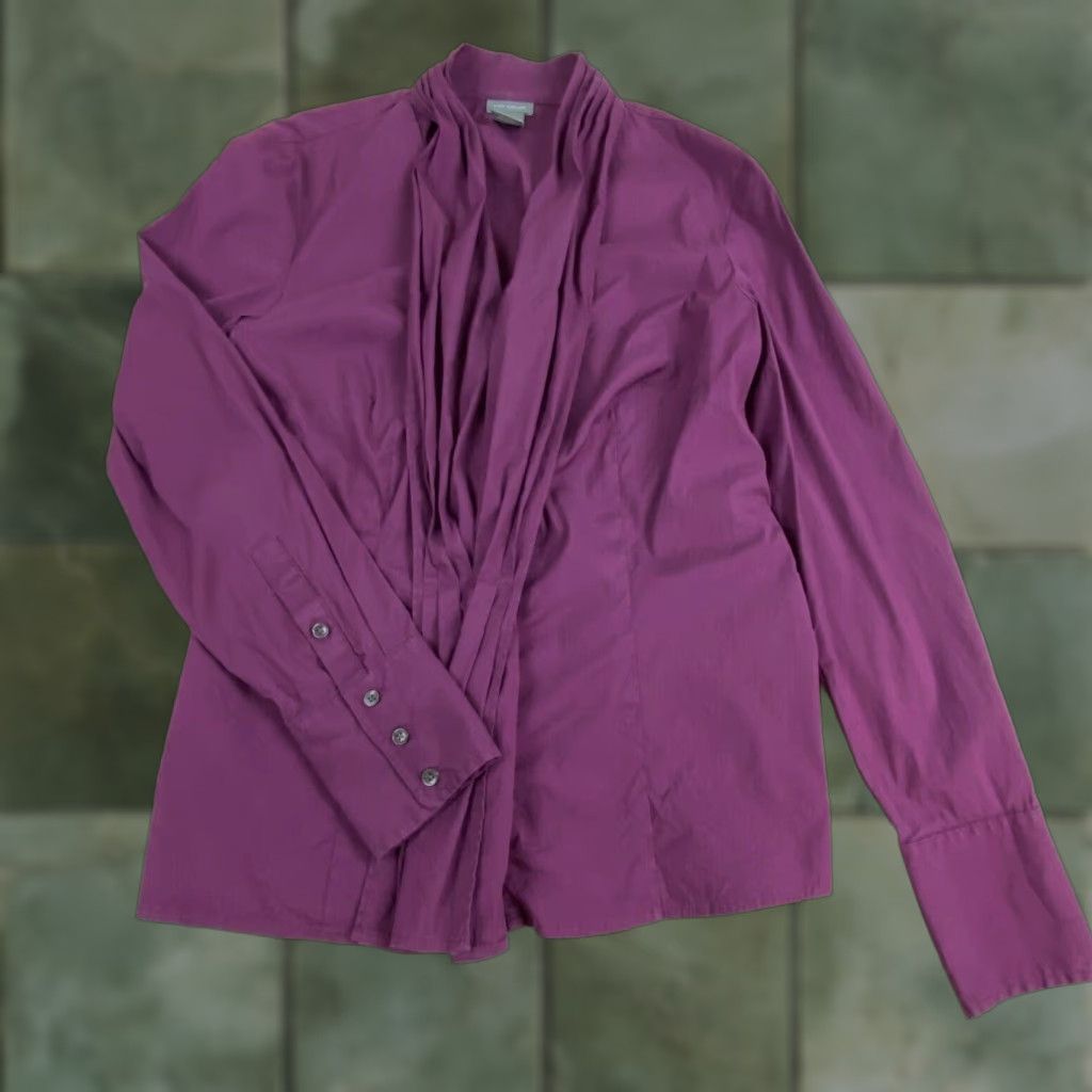 Ann Taylor Ann Taylor Womens Purple Pleated Button Up Top 6 Professional Career Shirt Size M / US 6-8 / IT 42-44 - 1 Thumbnail