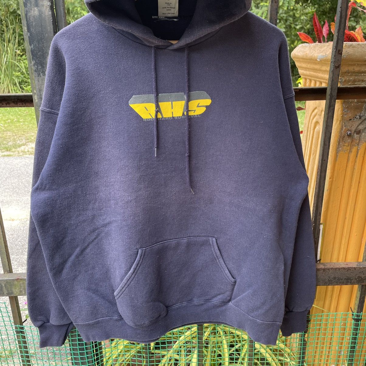 Vintage 🔥Vintage 90s Rock Hard Survival Center Logo Pullover Hoodie Size US L / EU 52-54 / 3 - 4 Thumbnail