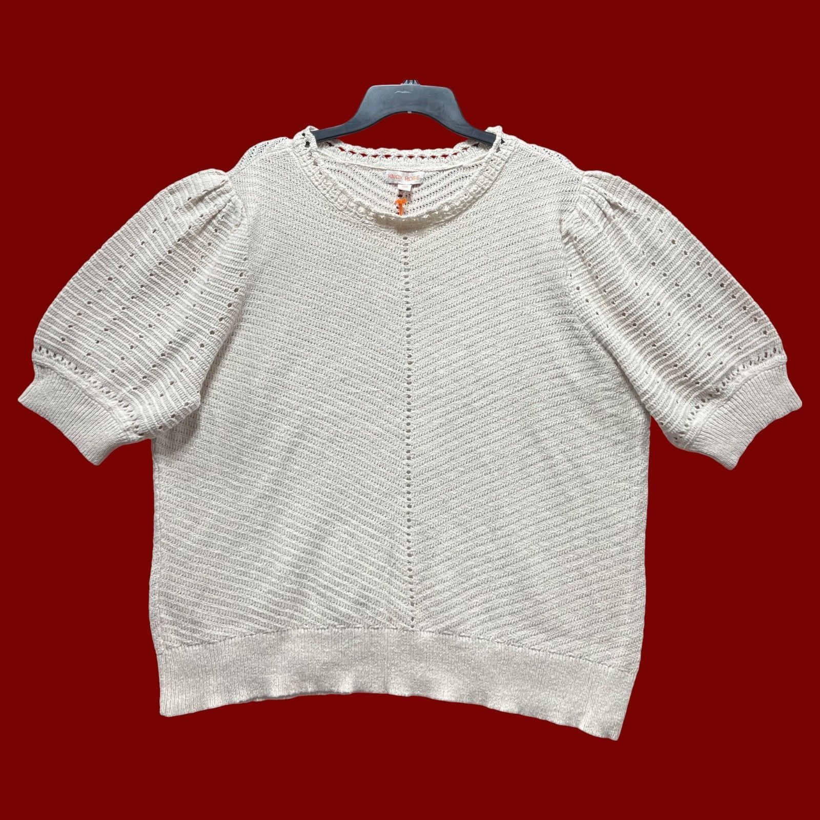 Other Knox Rose - Women's Crochet Pointelle Sweater With Short Puf Size XXL / US 16-18 / IT 52-54 - 3 Thumbnail