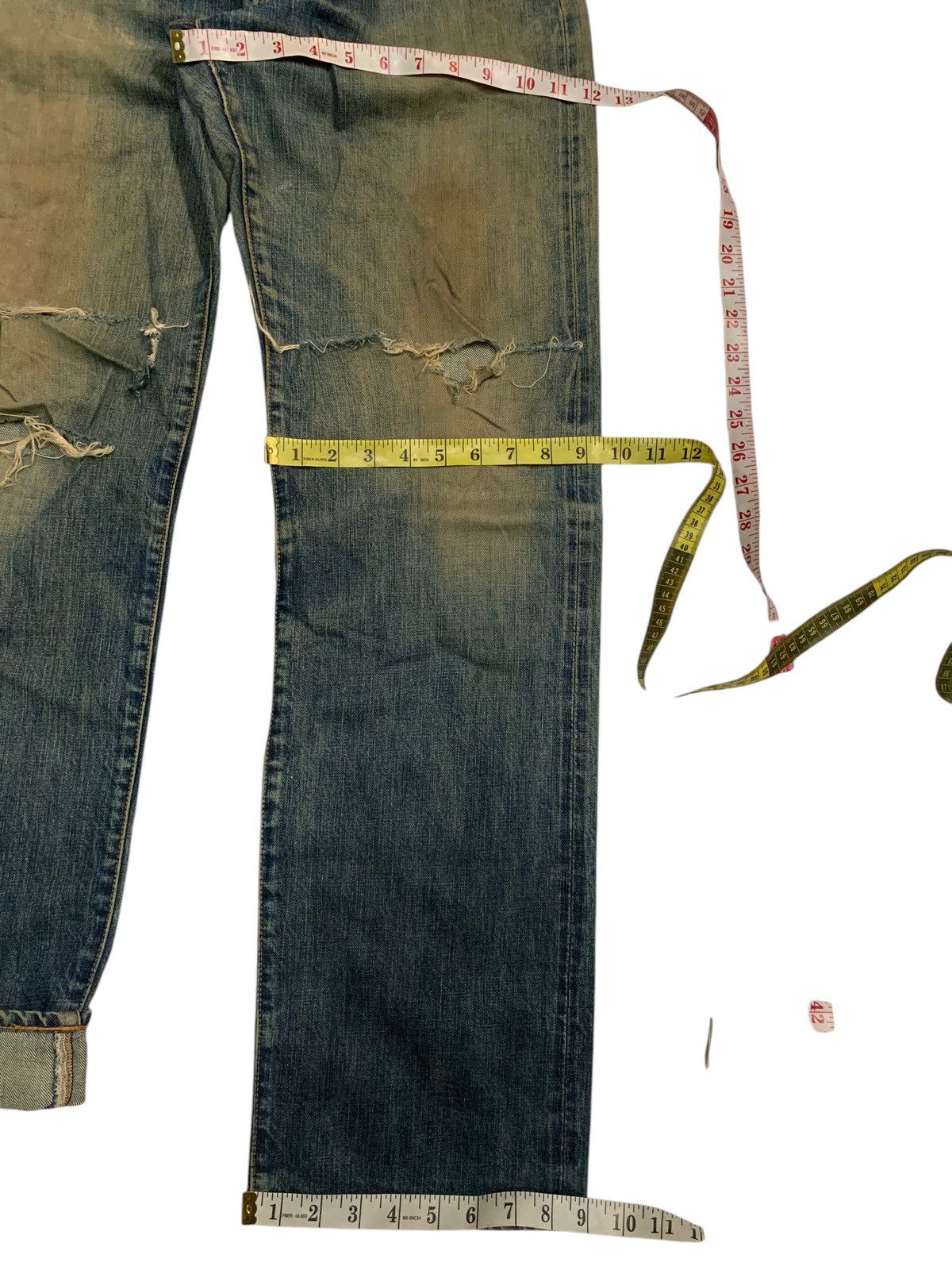 If Six Was Nine × Japanese Brand RARE💥ACOUSTIC SELVEDGE FADED&RUSTY JAPANESE DISTRESSED DENIM Size US 31 - 22 Thumbnail
