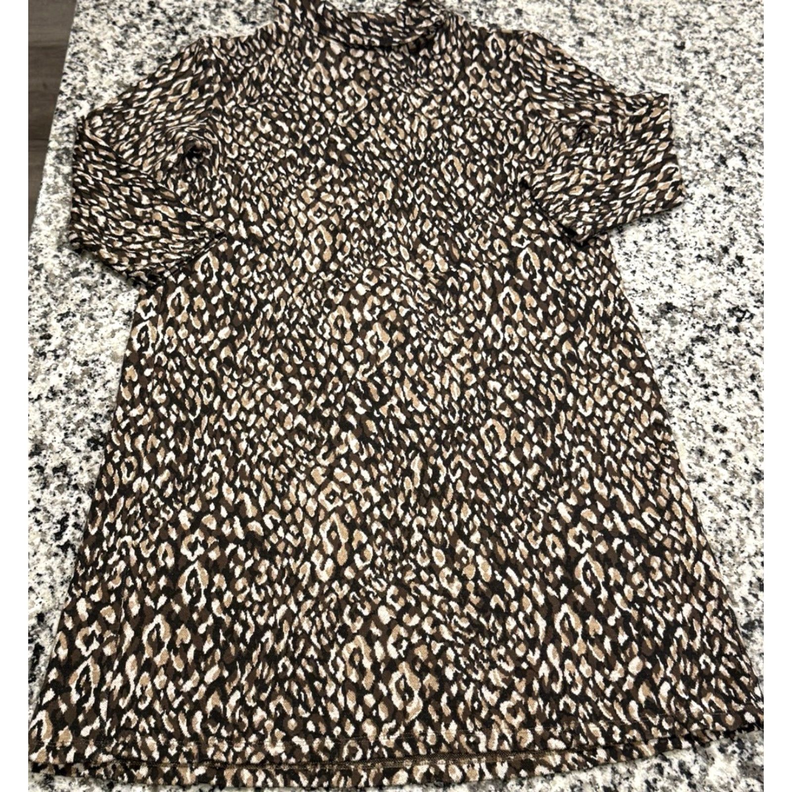 J.McLaughlin J. McLaughlin Sheila Sweater Dress Mock Neck Animal Print Knee Length Women M Brown Multicolor Stretch Knit Shirt Dress Women Size M / US 6-8 / IT 42-44 - 3 Thumbnail