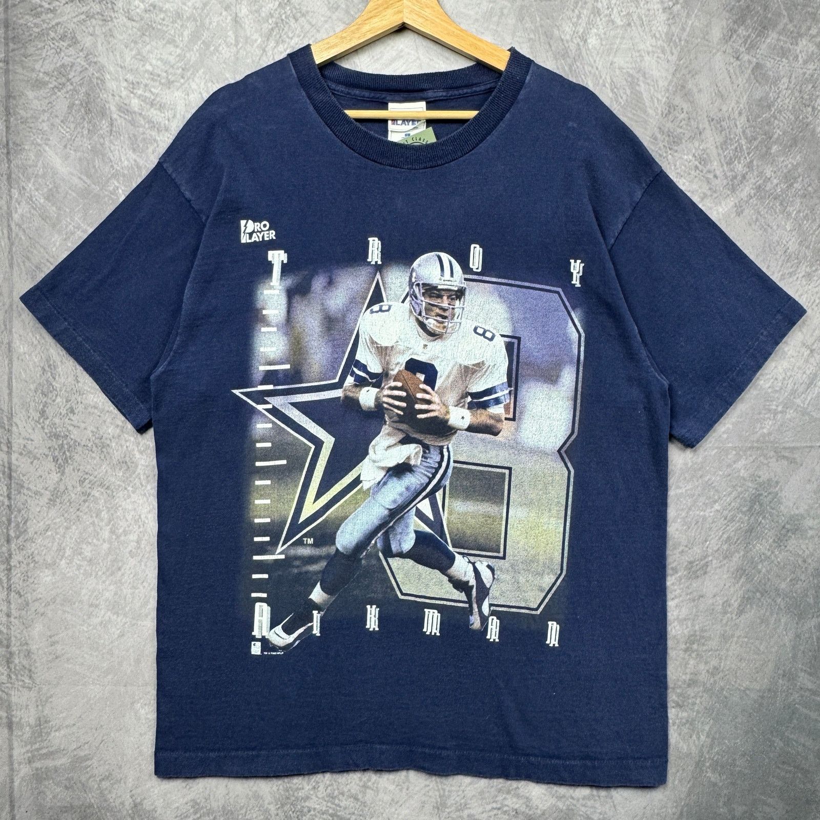 90s Blue Dallas Cowboys Troy Aikman Pro Player Tee L 4262