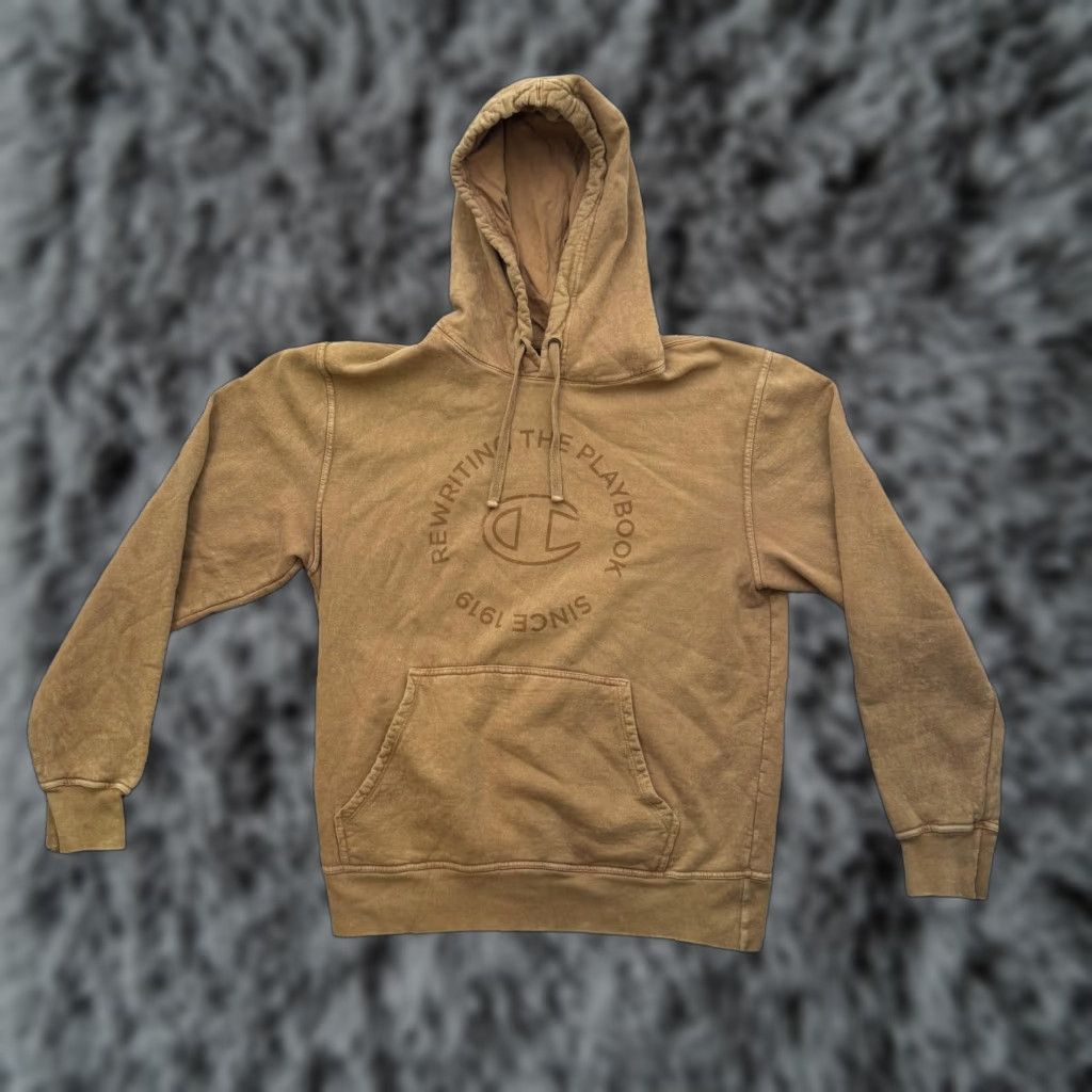 Champion VINTAGE Champion Hoodie Mens Small Pullover Sweatshirt Rewriting the Playbook Since 1919 Brown Graphic Print Pullover Hoodie Mens Small Size US S / EU 44-46 / 1 - 1 Thumbnail