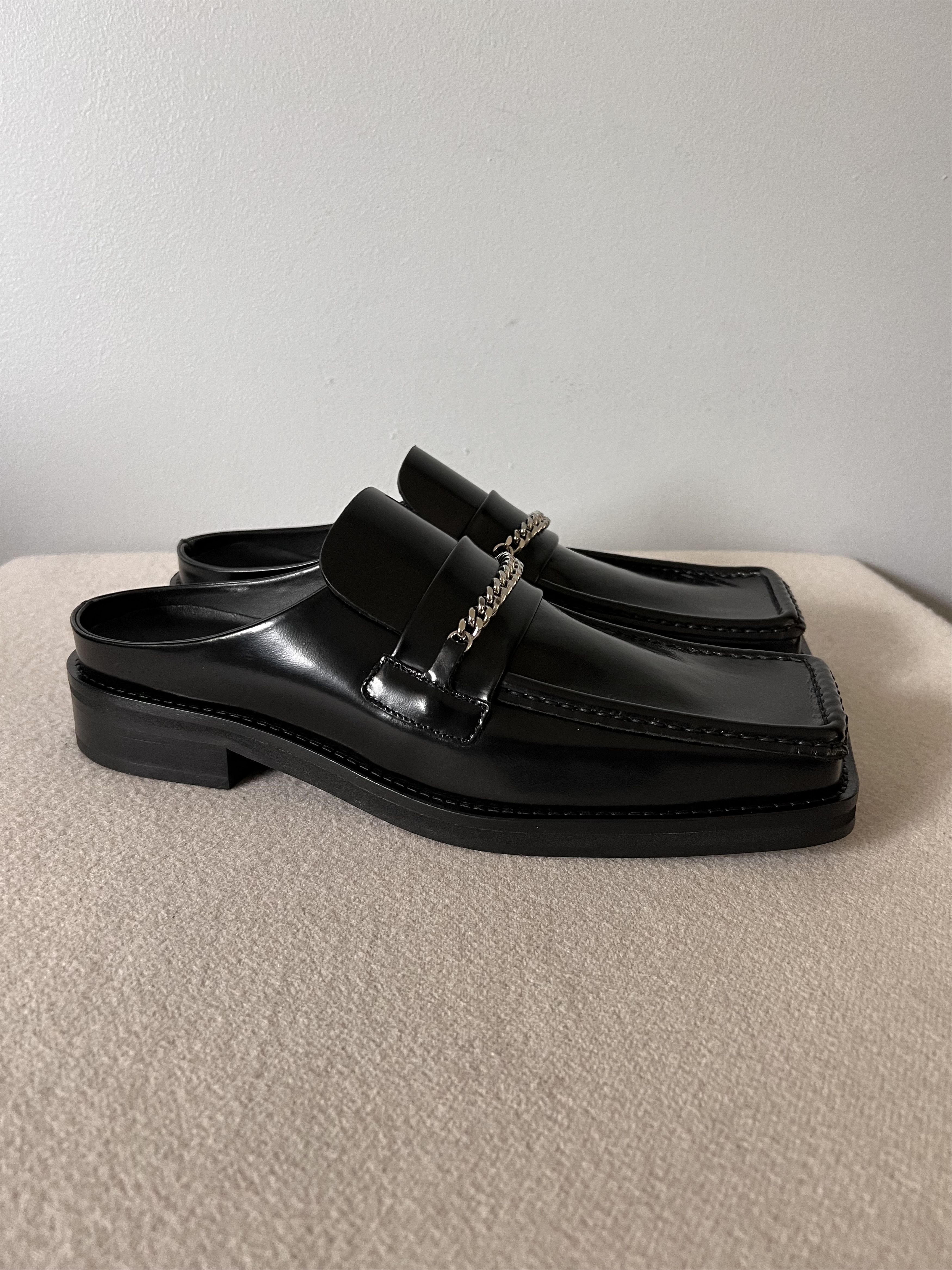 Martine Rose Square Toe Chain Mule Shoess In Black Leather Shoes, Men's (Size 11)