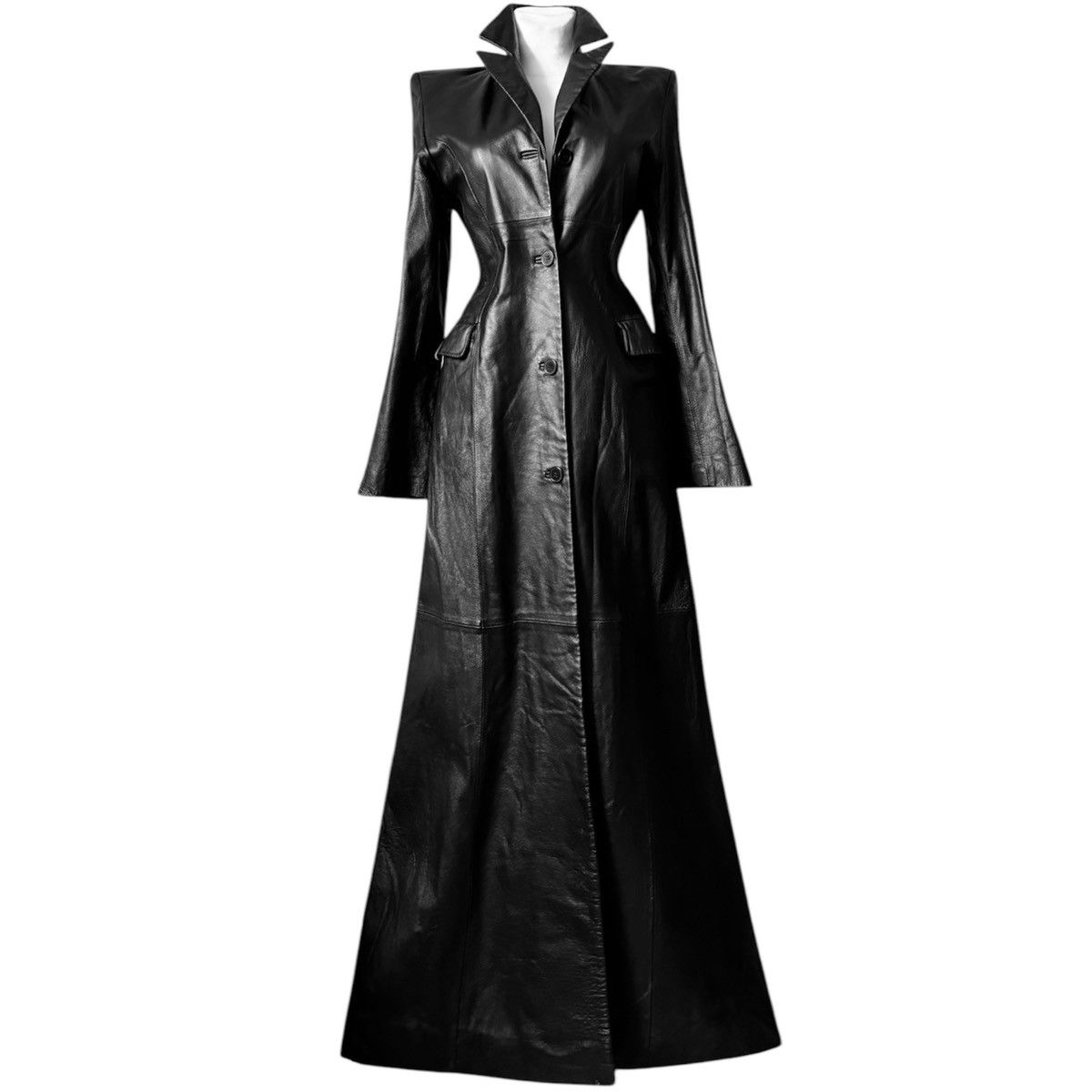 Vintage Super long matrix leather coat Size S / US 4 / IT 40 - 1 Thumbnail