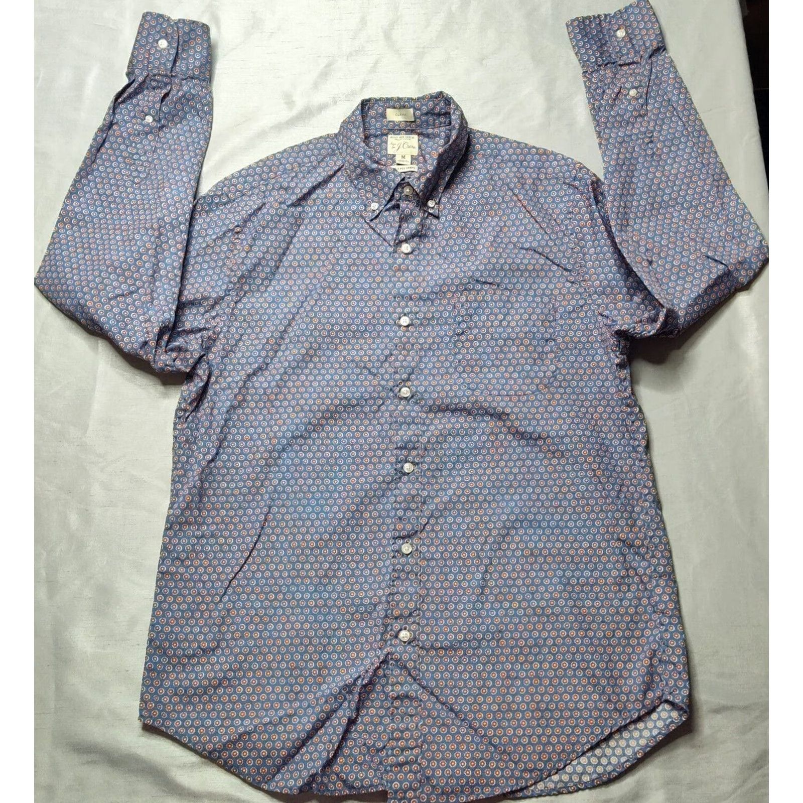 J.Crew J. CREW CLASSIC Organic Cotton Blue Brown Geo Button-Up Shirt - Men Medium Size US M / EU 48-50 / 2 - 7 Thumbnail