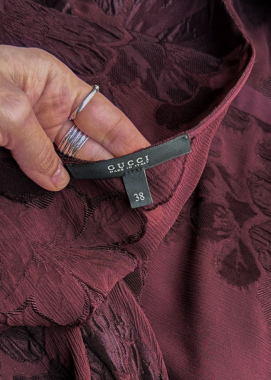 Gucci Gucci 2012 Runway Burgundy Sheer Floral Dress Size XS / US 0-2 / IT 36-38 - 8 Thumbnail