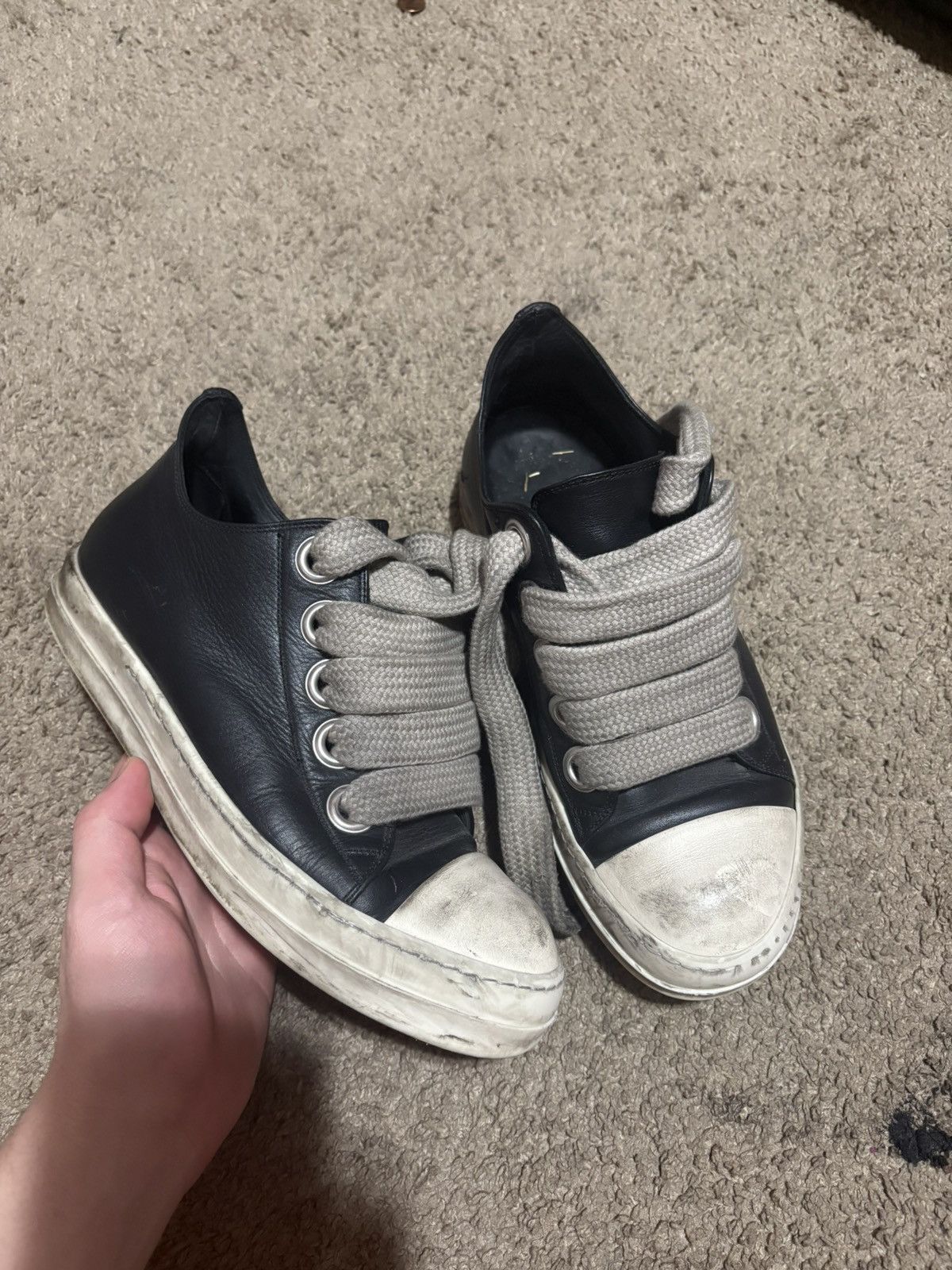 Rick Owens Rick Owens Mainline Jumbo Lace Ramones Low Top (Black) Size US 7.5 / EU 40-41 - 1 Thumbnail