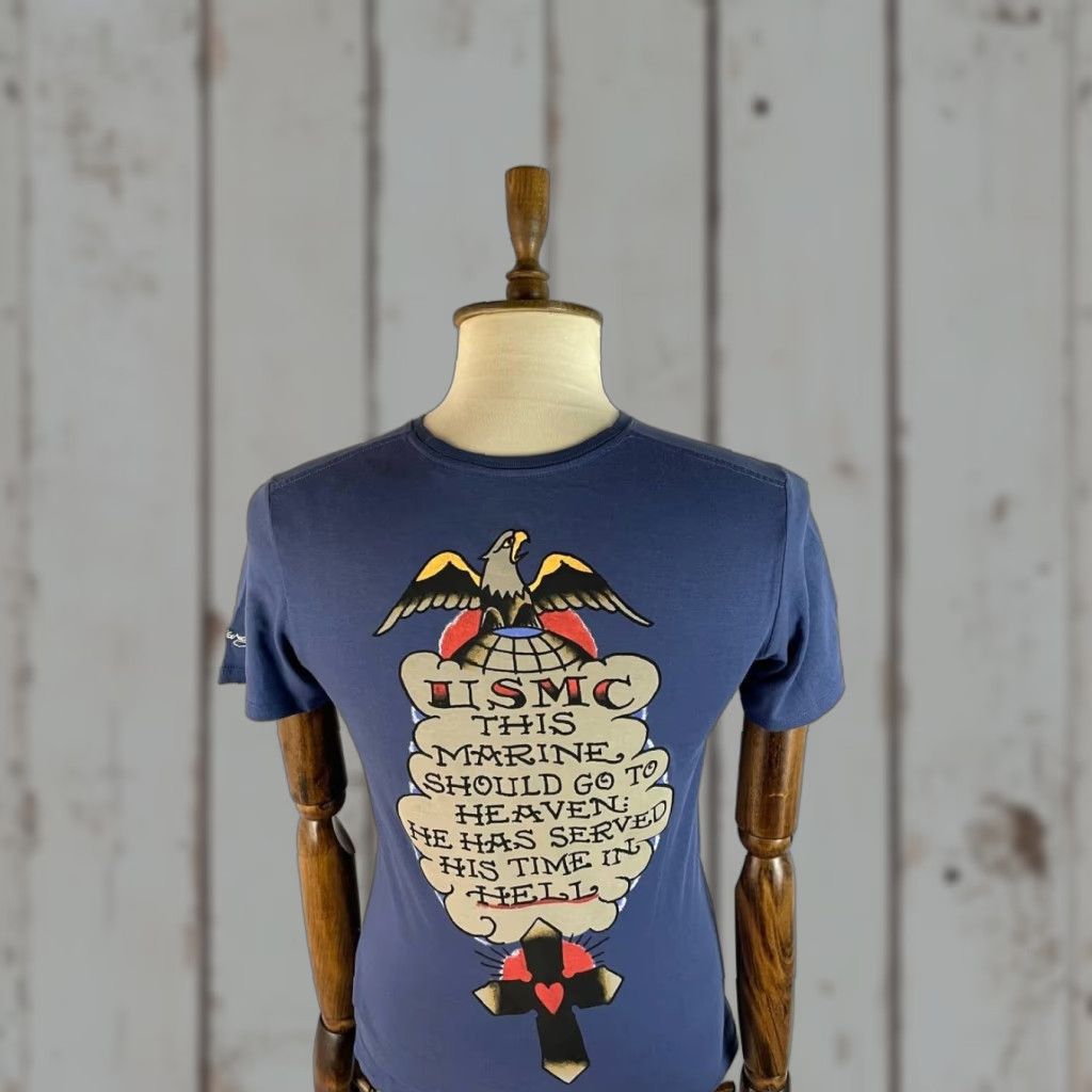 Ed Hardy Ed Hardy AlCott Mens Semper Fidelis M.C.U.S.M.C Graphic T-Shirt S Blue Size US S / EU 44-46 / 1 - 1 Thumbnail