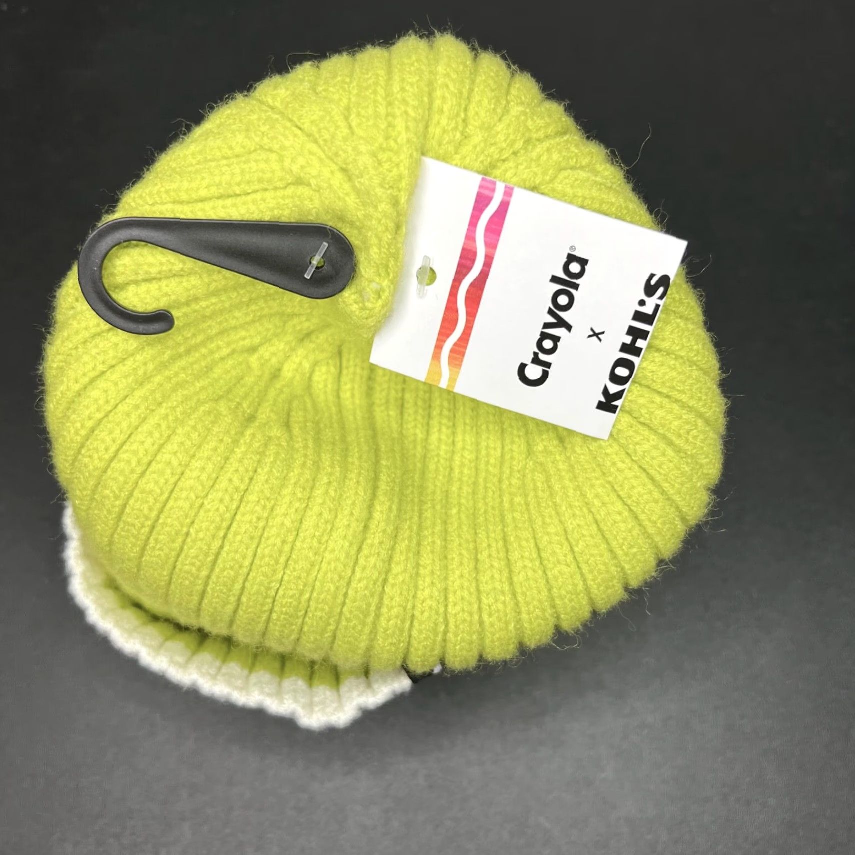 Vintage Crayola Kohls Women's Beanie Knit Hat One Size Lime Green White Sulphur Logo Knit Fall Winter Size ONE SIZE - 5 Thumbnail