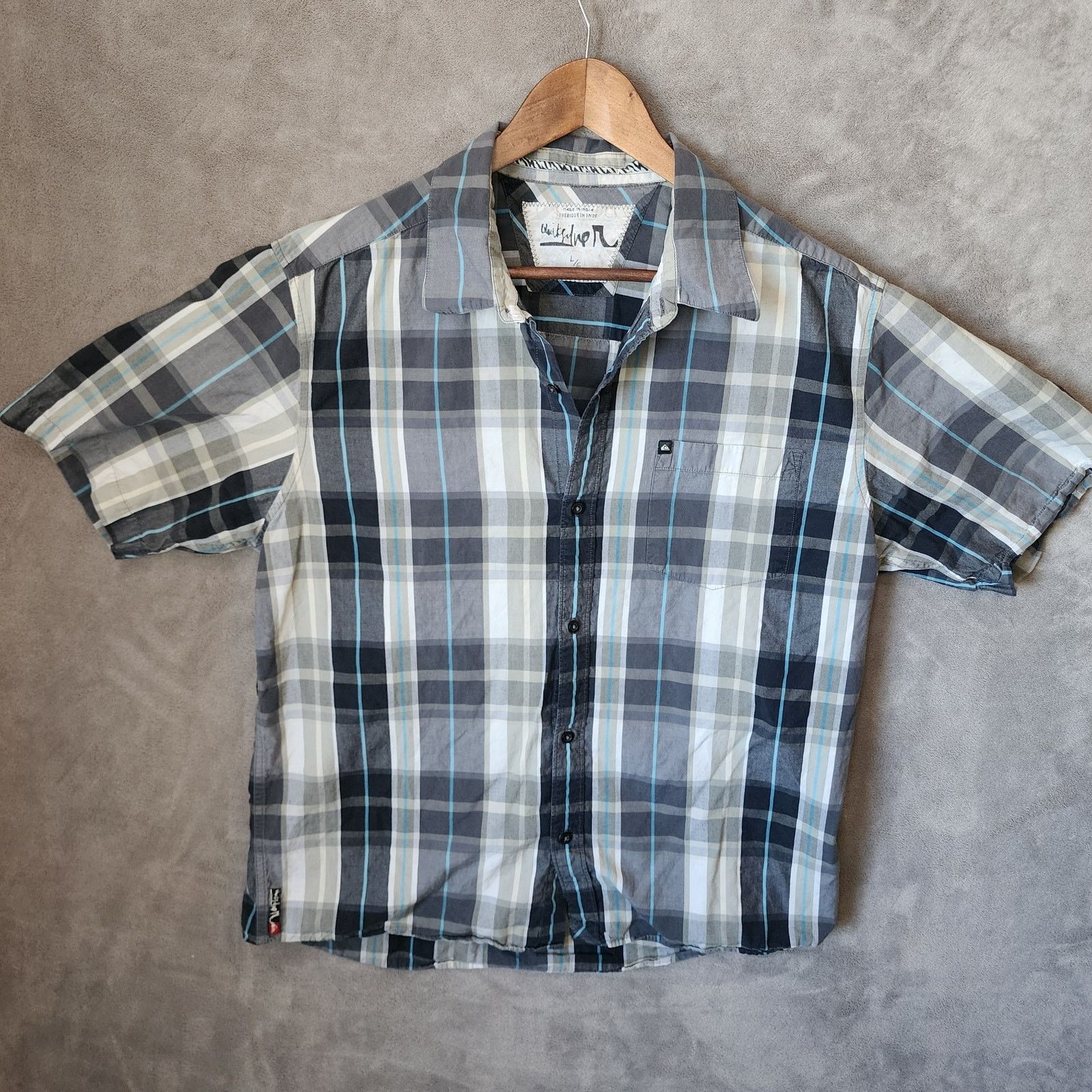 Quiksilver Quiksilver Men's Large Plaid Shirt Black White Blue Size US L / EU 52-54 / 3 - 1 Thumbnail