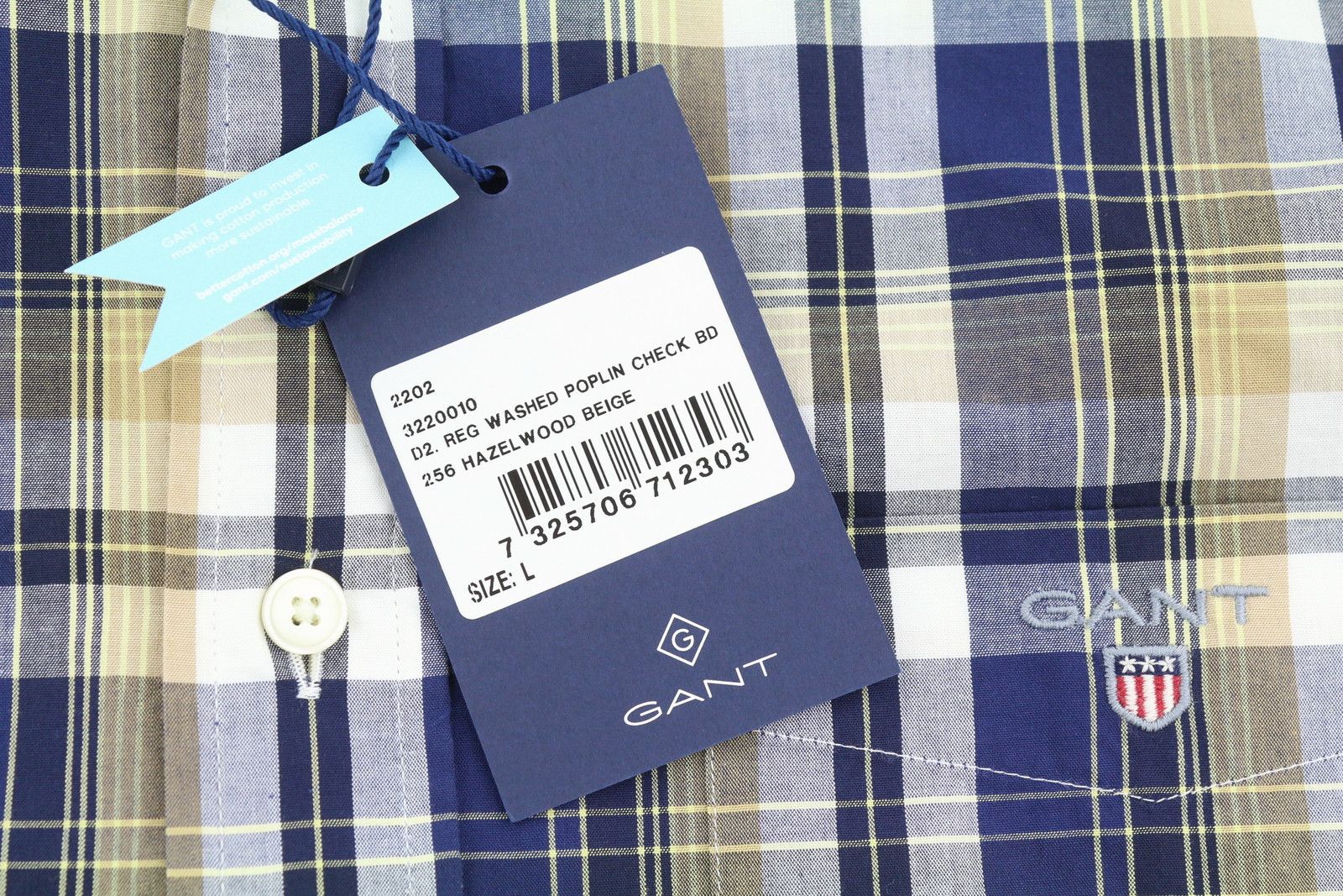 Gant REG WASHED POPLIN CHECK L Beige Button-Down 87501 Size US L / EU 52-54 / 3 - 8 Thumbnail