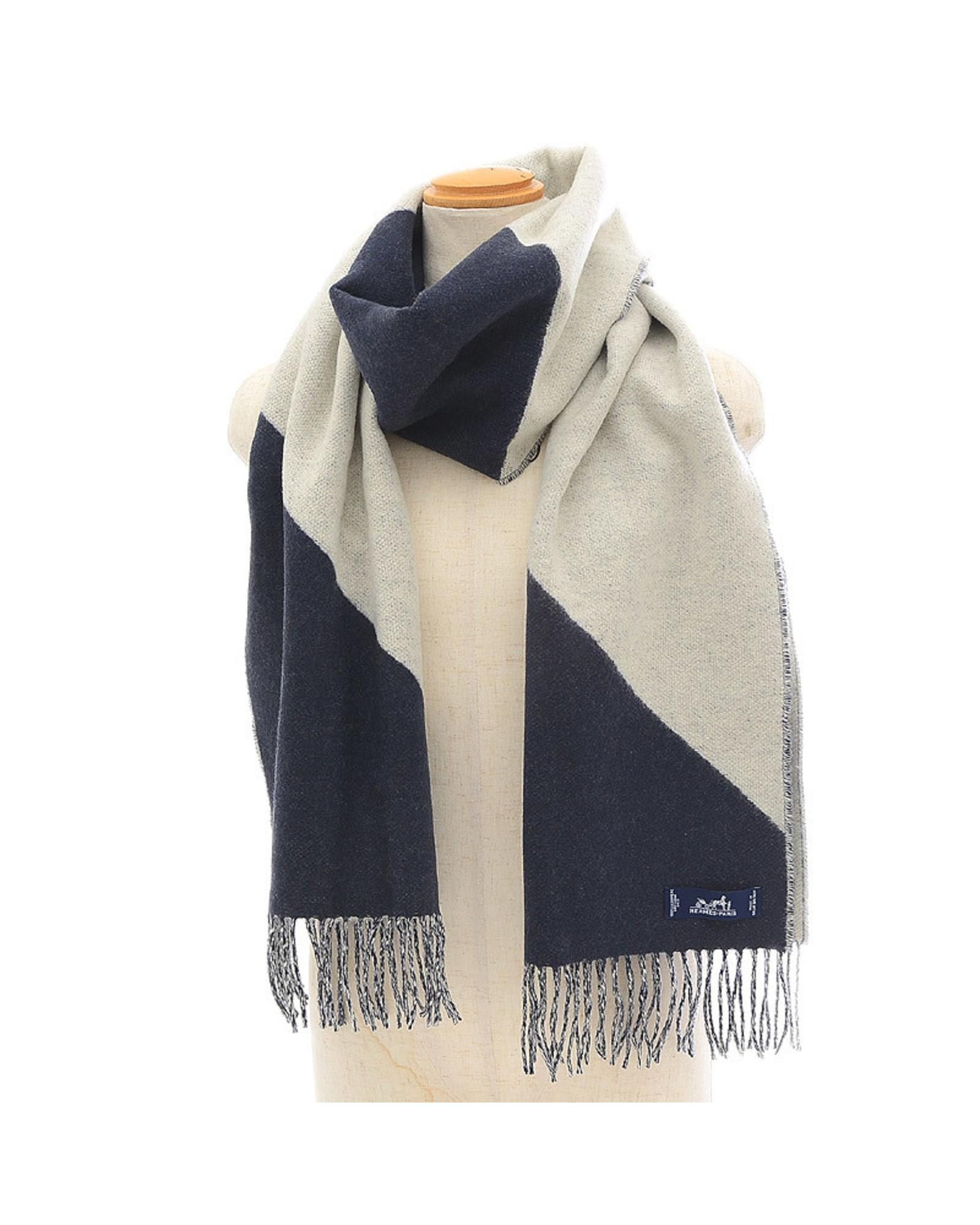 image of Refined Blue And White Cashmere Shawl By Hermes, Women's