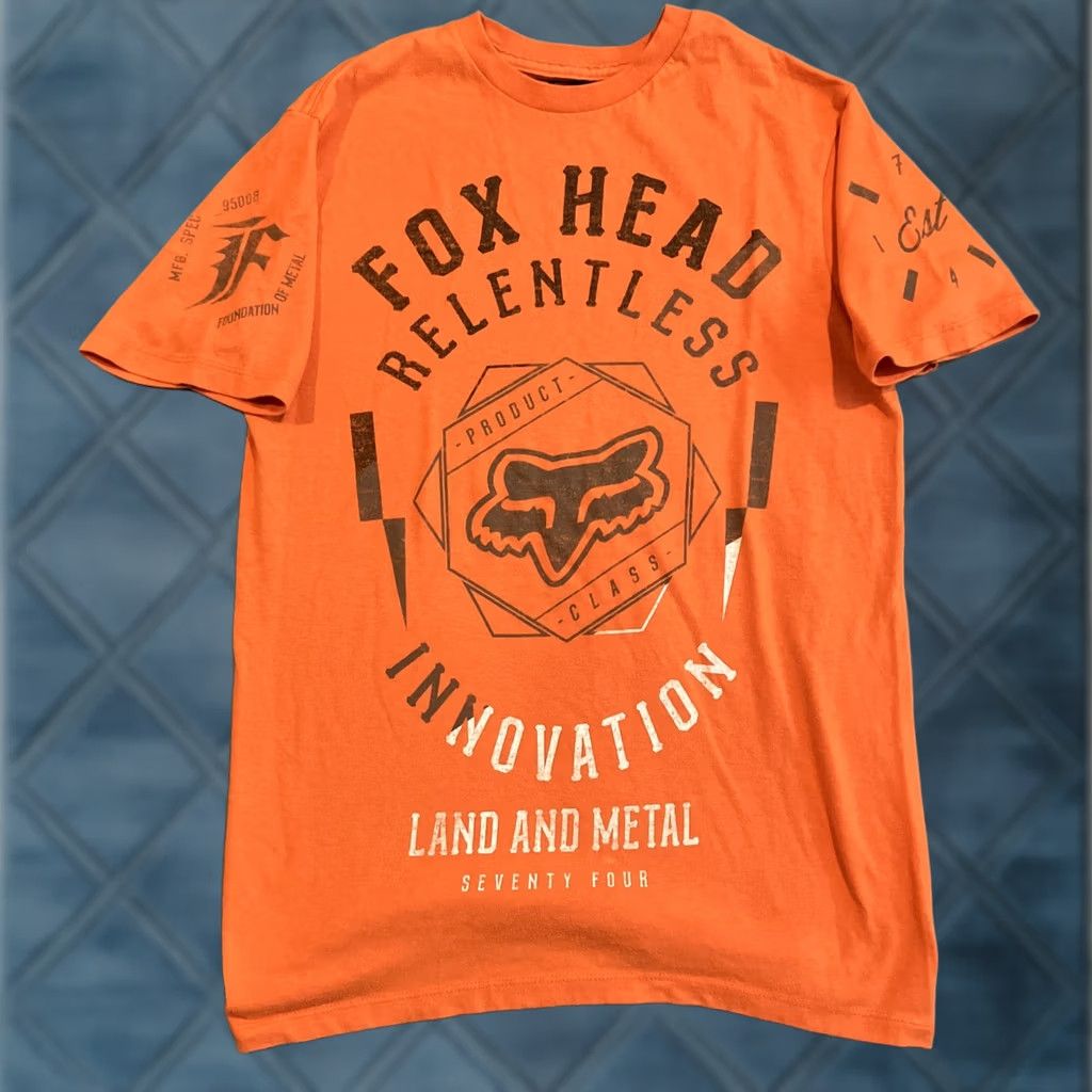 Vintage Fox Head Racing Relentless Innovation Land & Metal T Shirt Men's Small Orange Cotton Polyester Crew Neck Short Sleeve Graphic Print Racing MotoX Mens Size US S / EU 44-46 / 1 - 1 Thumbnail