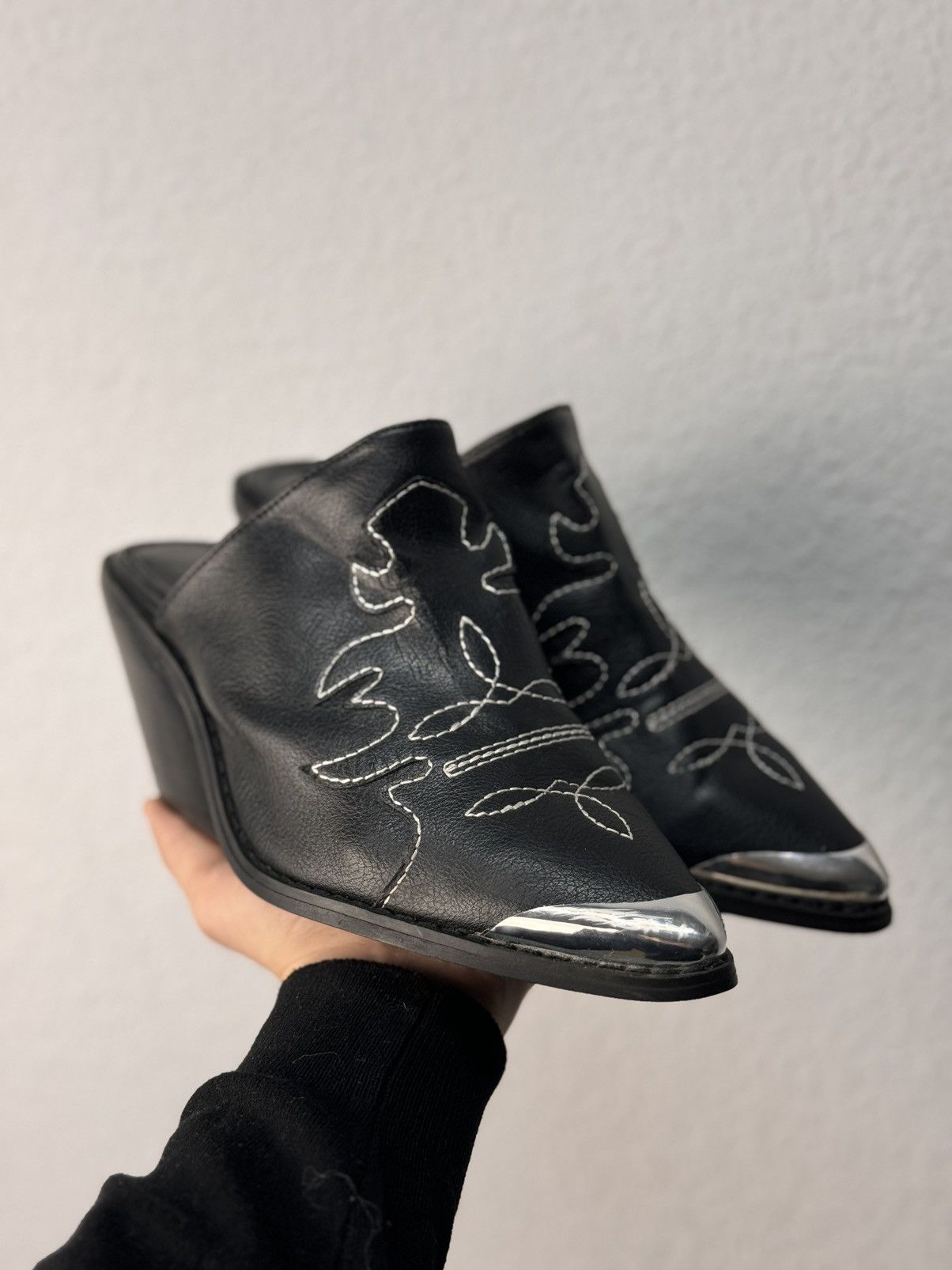If Six Was Nine x Vintage 90's Vintage Leather Cowboy Slide Boots Western Shoes in Black, Women's (Size 6)