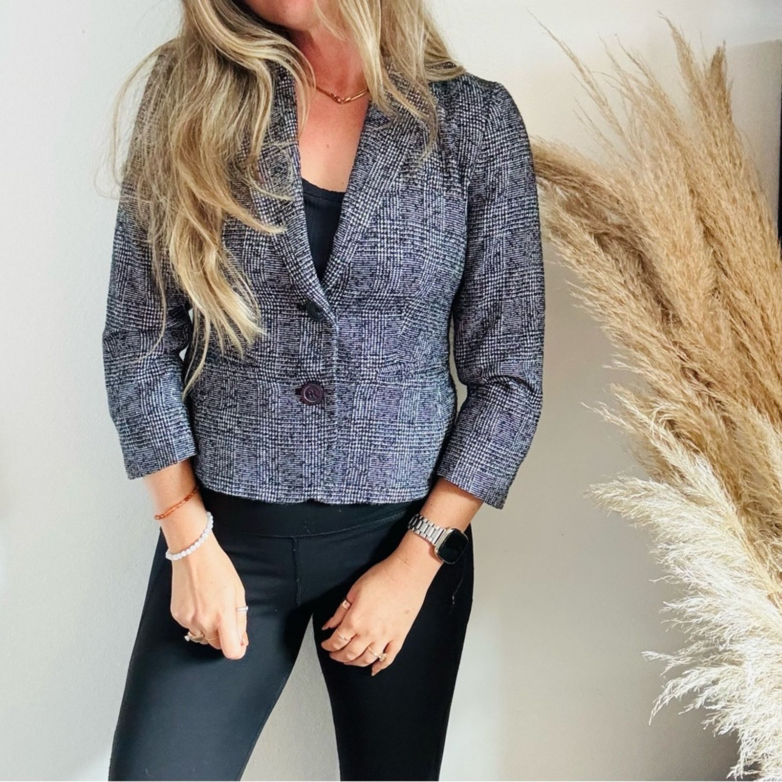 Michael Kors MICHAEL KORS Black White Button 3/4 Crop $198 Blazer Jacket Size S / US 4 / IT 40 - 5 Thumbnail