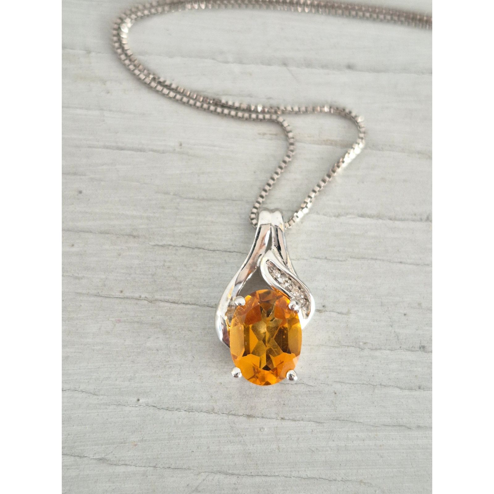 Other Sterling Silver Citrine CZ Oval Pendant with Necklace Size ONE SIZE - 1 Thumbnail