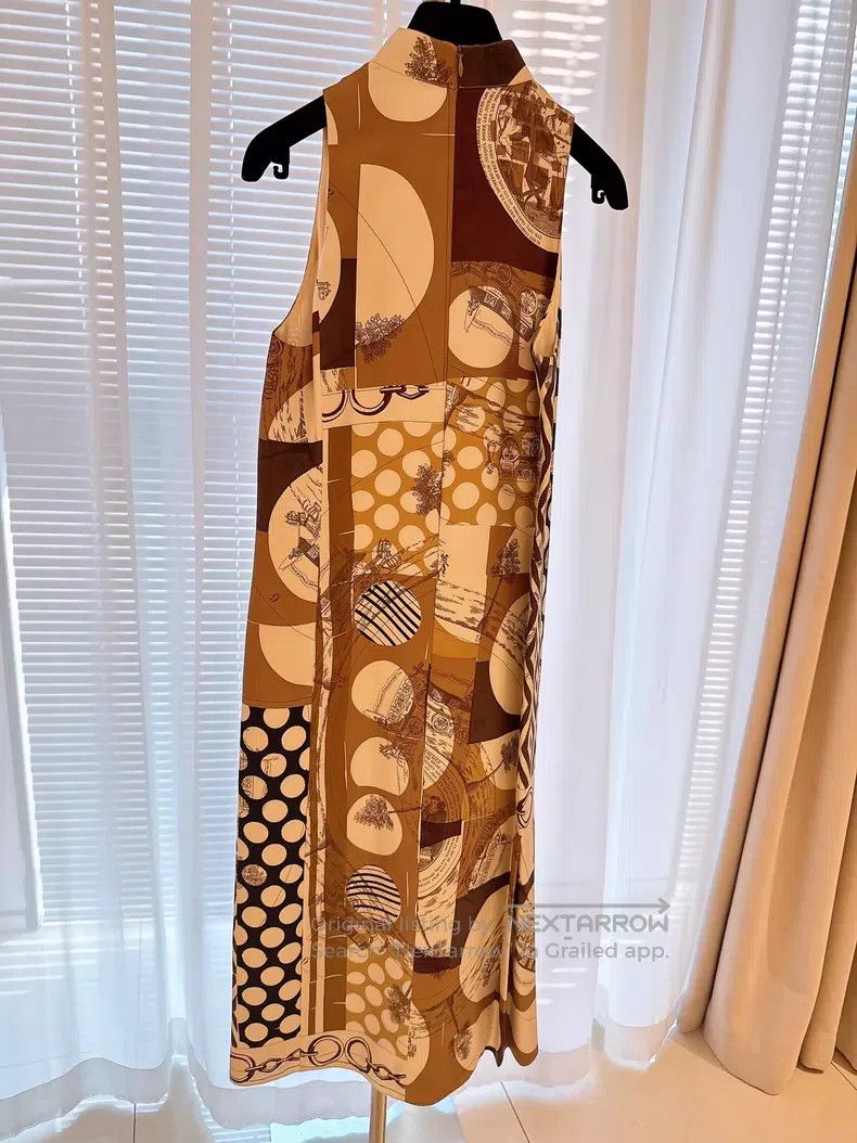 Hermes Hermes Earth Tones Color Blocked Printed Silk Dress Size XS / US 0-2 / IT 36-38 - 5 Thumbnail