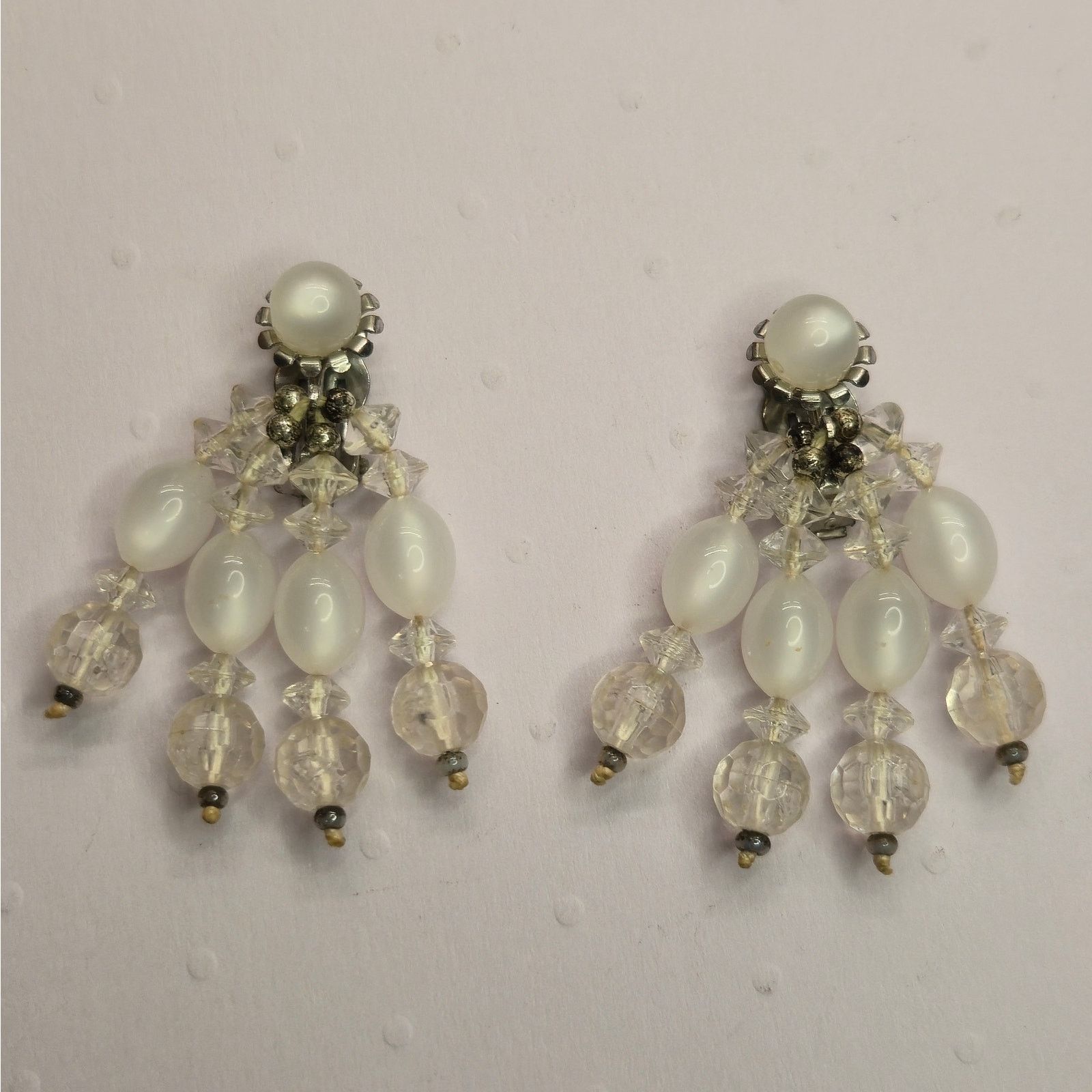 Vintage Vintage MCM Clear Crystal Beaded Chandelier Dangle Earrings Size ONE SIZE - 1 Thumbnail