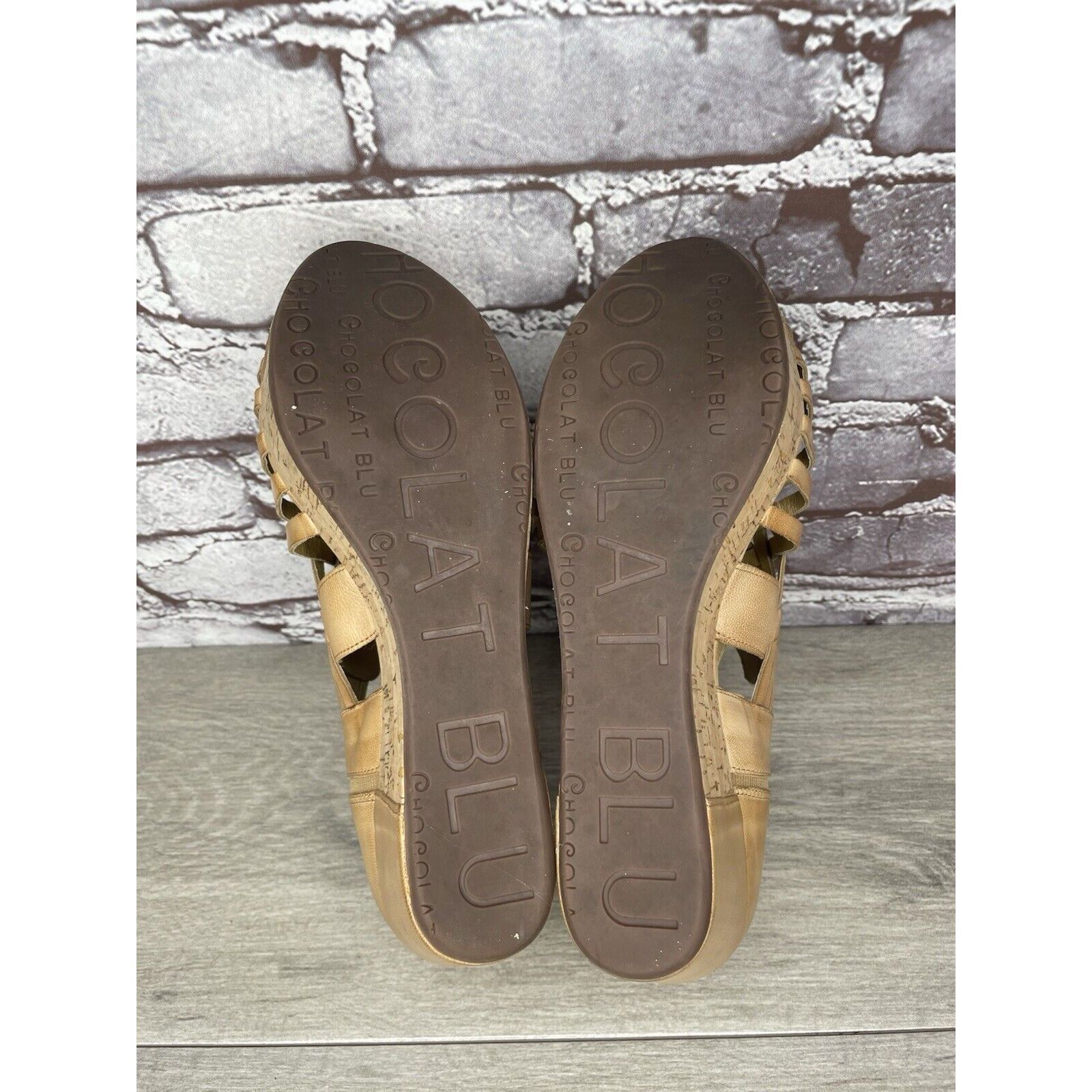 Other Chocolat Blu Web Tan Leather Woven Cork Wedge Platform Sanda Size US 9.5 / IT 39.5 - 7 Thumbnail