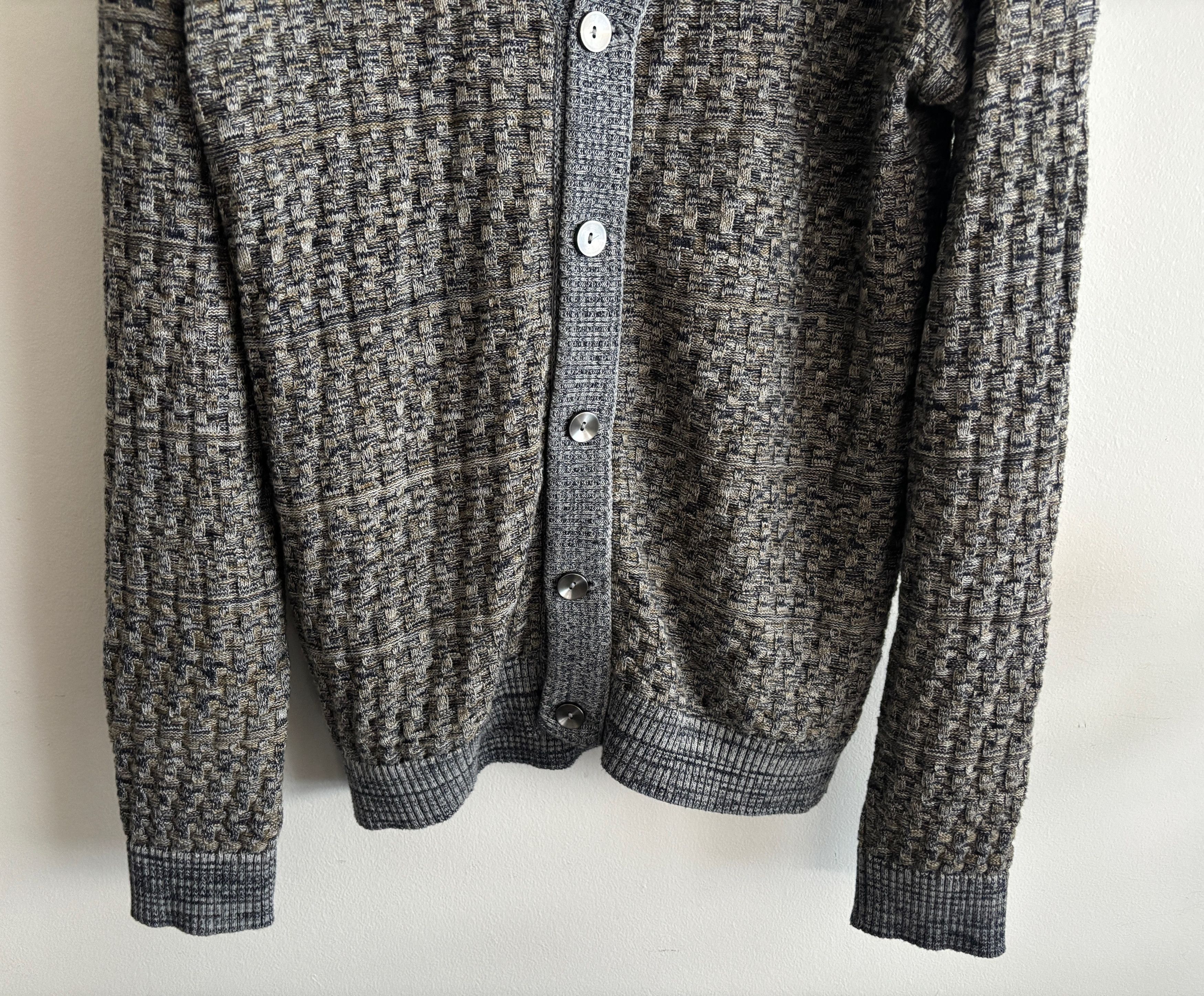 S.N.S. Herning Gray Brown Heather Cotton Merino Wool Textured Knit Cardigan Size US XL / EU 56 / 4 - 3 Thumbnail