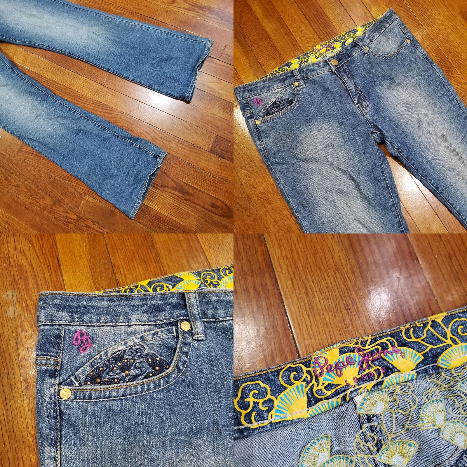 Pepe Jeans VINTAGE Pepe Jeans London Jeans Womens 36 Blue Embroidered Peacock Bootcut Stretch Studs Jeans Women Size 25" / US 0 / IT 36 - 8 Thumbnail