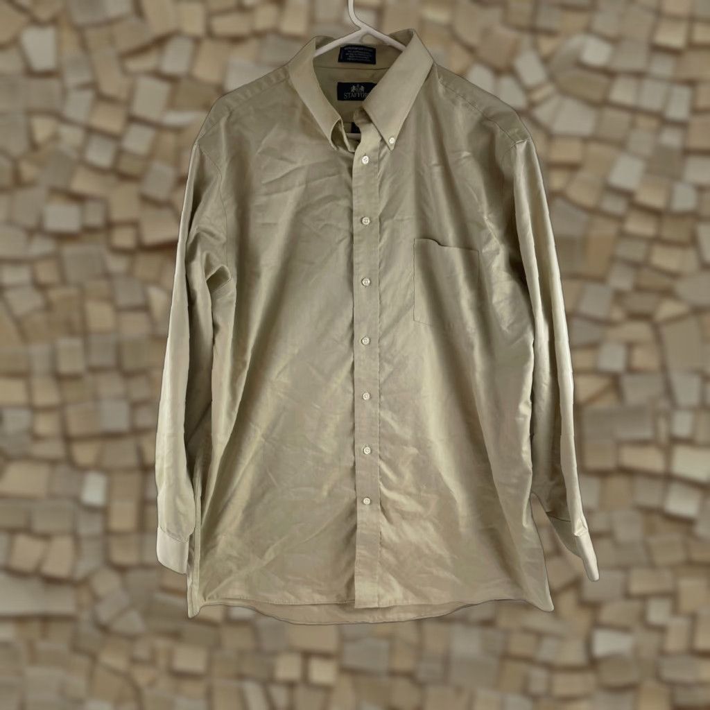 Stafford Stafford Shirt Men 17 34-35 Tan Button-Down Long Sleeve Pocket Oxford Shirt Size US XL / EU 56 / 4 - 1 Thumbnail