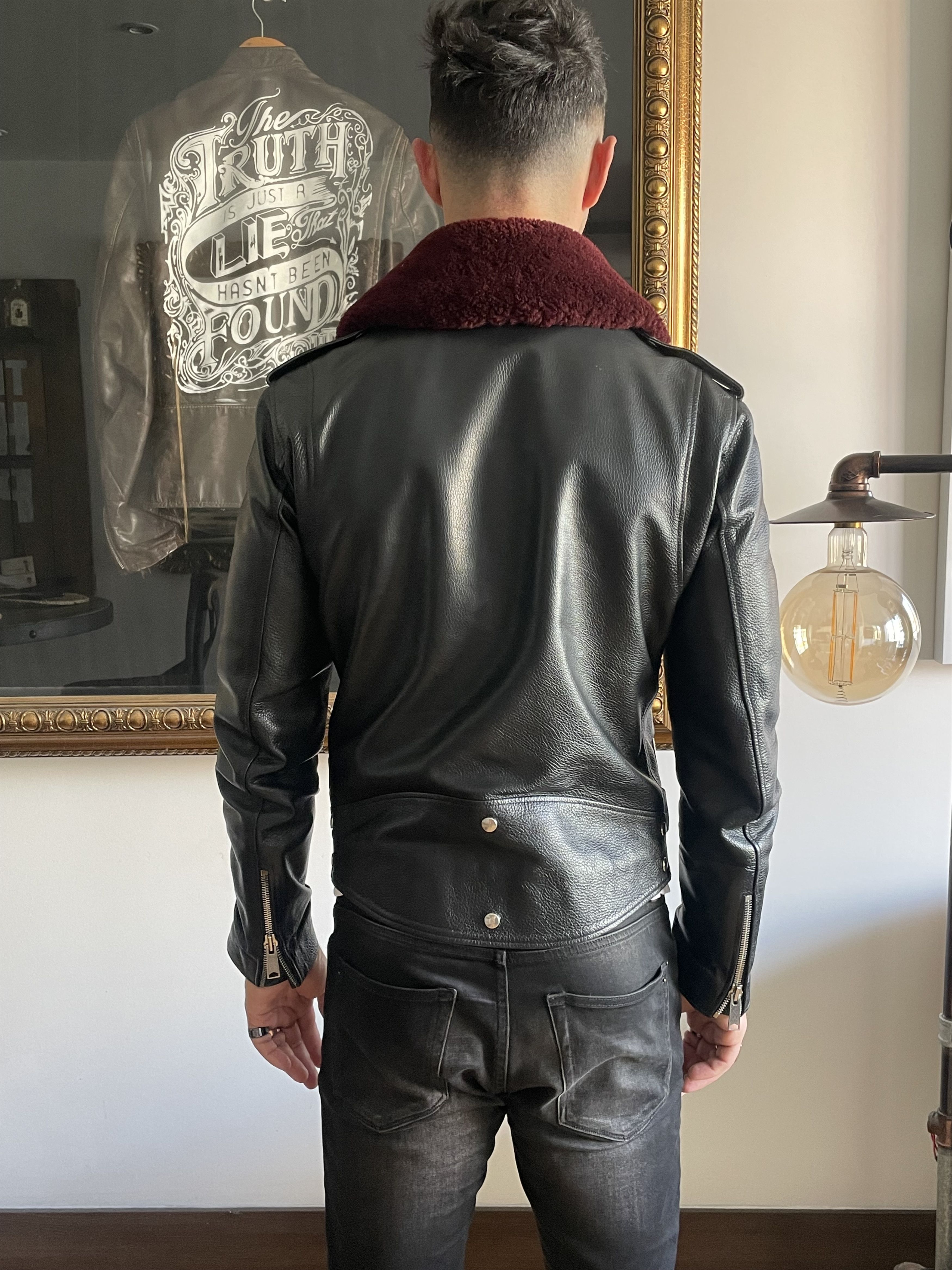 Sandro Sandro Leather Biker Jacket with Fur Collar Schott Varvatos Size US M / EU 48-50 / 2 - 10 Thumbnail