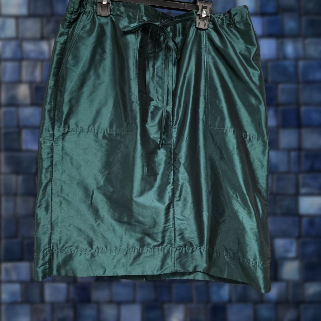 Tibi VINTAGE Tibi Skirt Cargo Skirt Taffeta Penna Dark Blue/Green Sz. 12 Y2K 2000's Women Knee Length Pencil Straight Drawstring Casual Modern Size 26" / US 2 / IT 38 - 1 Thumbnail