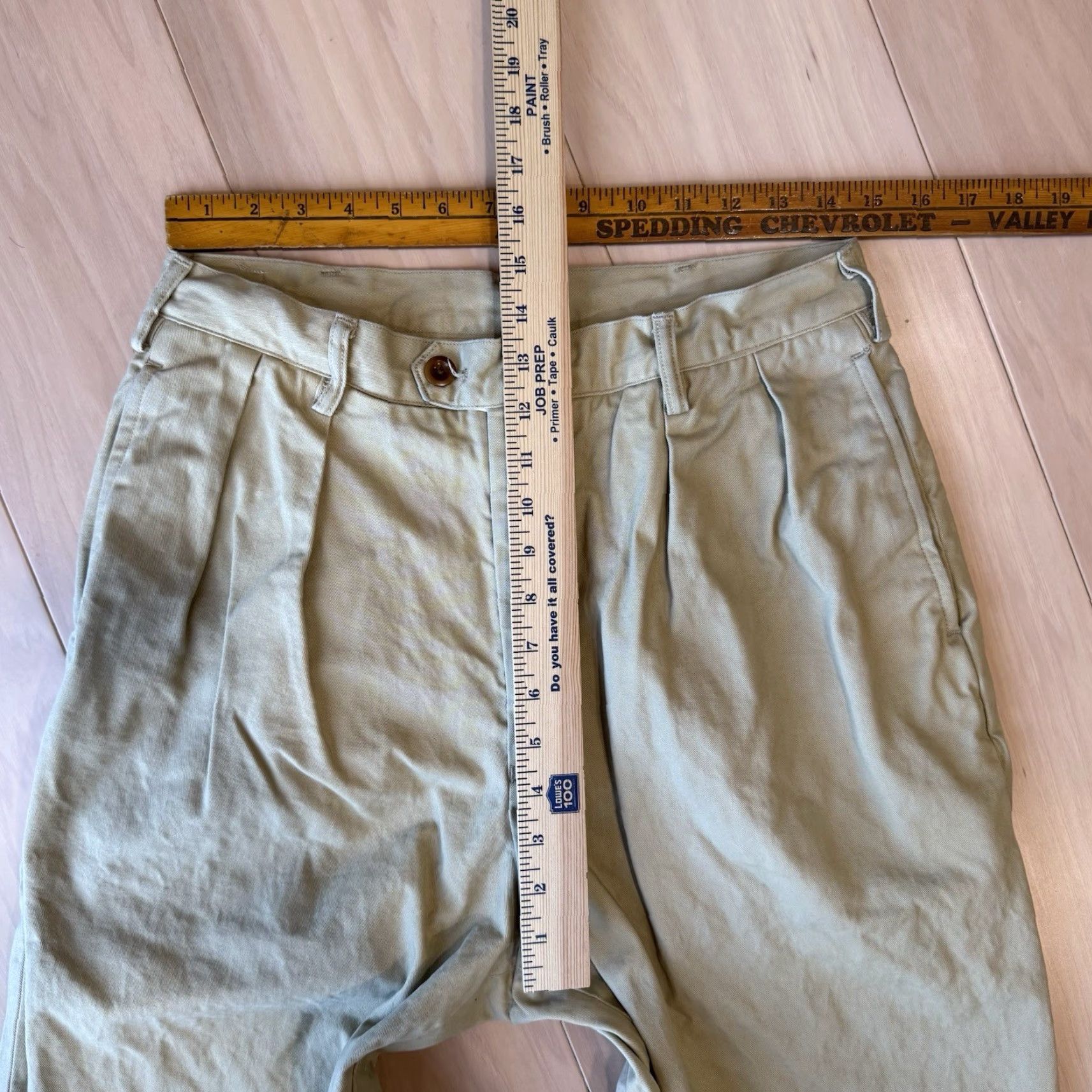 Vintage Non Stock Pleated Pants Casual Pants Men 29 Beige Cotton 5-Pocket Regular Straight USA Vintage No 90s Hipster Preppy 29x28.5 Mens Size US 29 - 6 Thumbnail