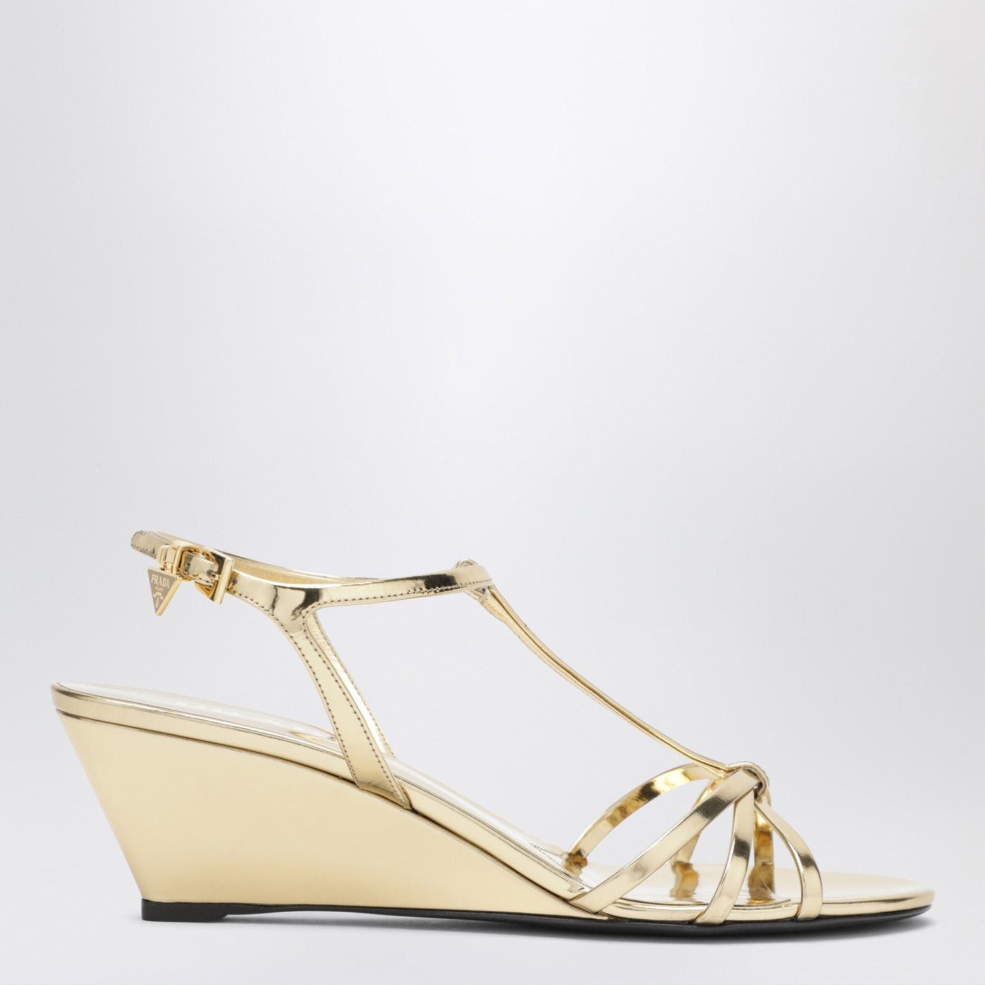 Prada Prada Platinum Leather Wedge Sandals Size US 8 / IT 38 - 1 Thumbnail