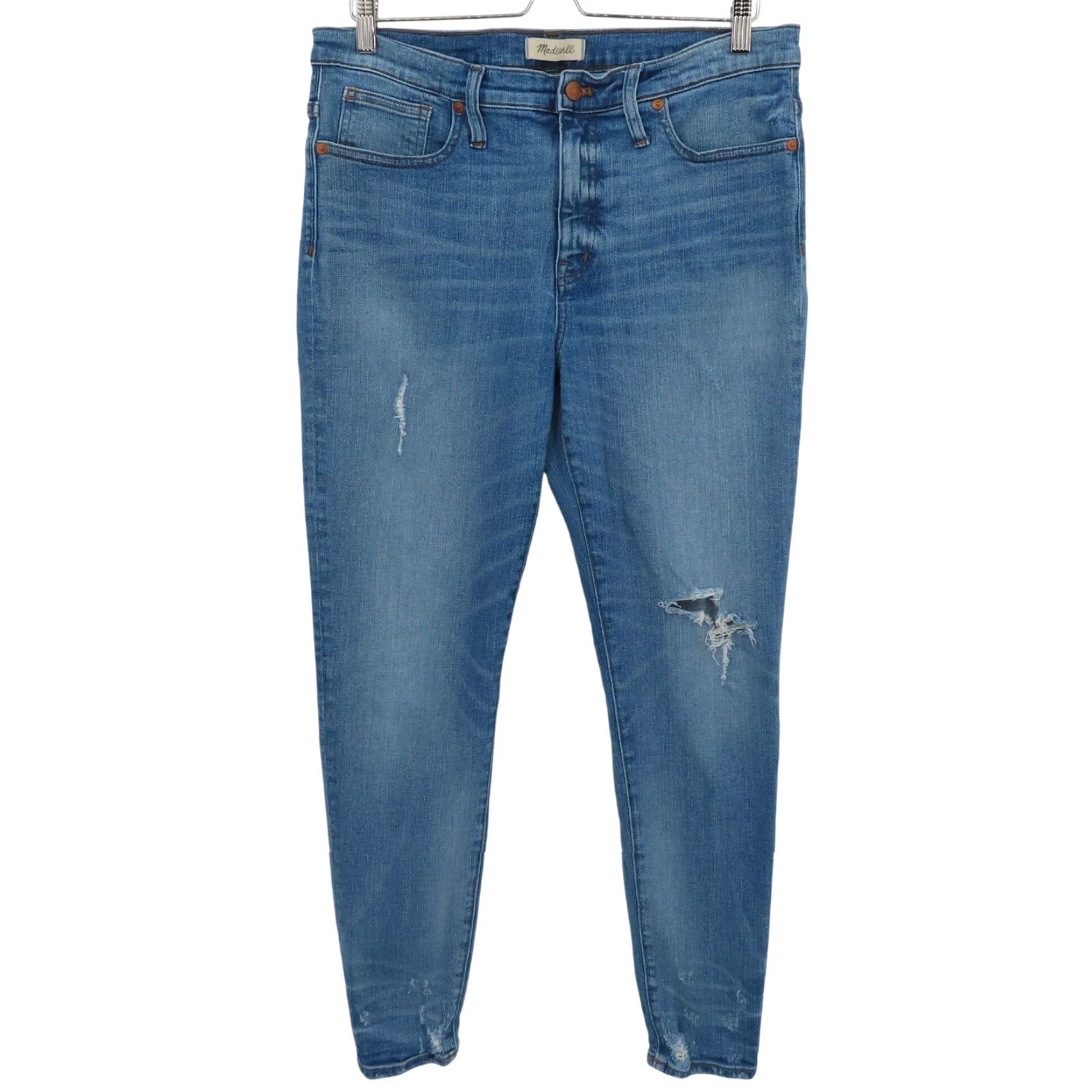 Madewell Madewell Women 32 9in High Rise Skinny Jeans Whiskered Distressed Denim Pockets Size 24" / US 00 / IT 34 - 2 Thumbnail