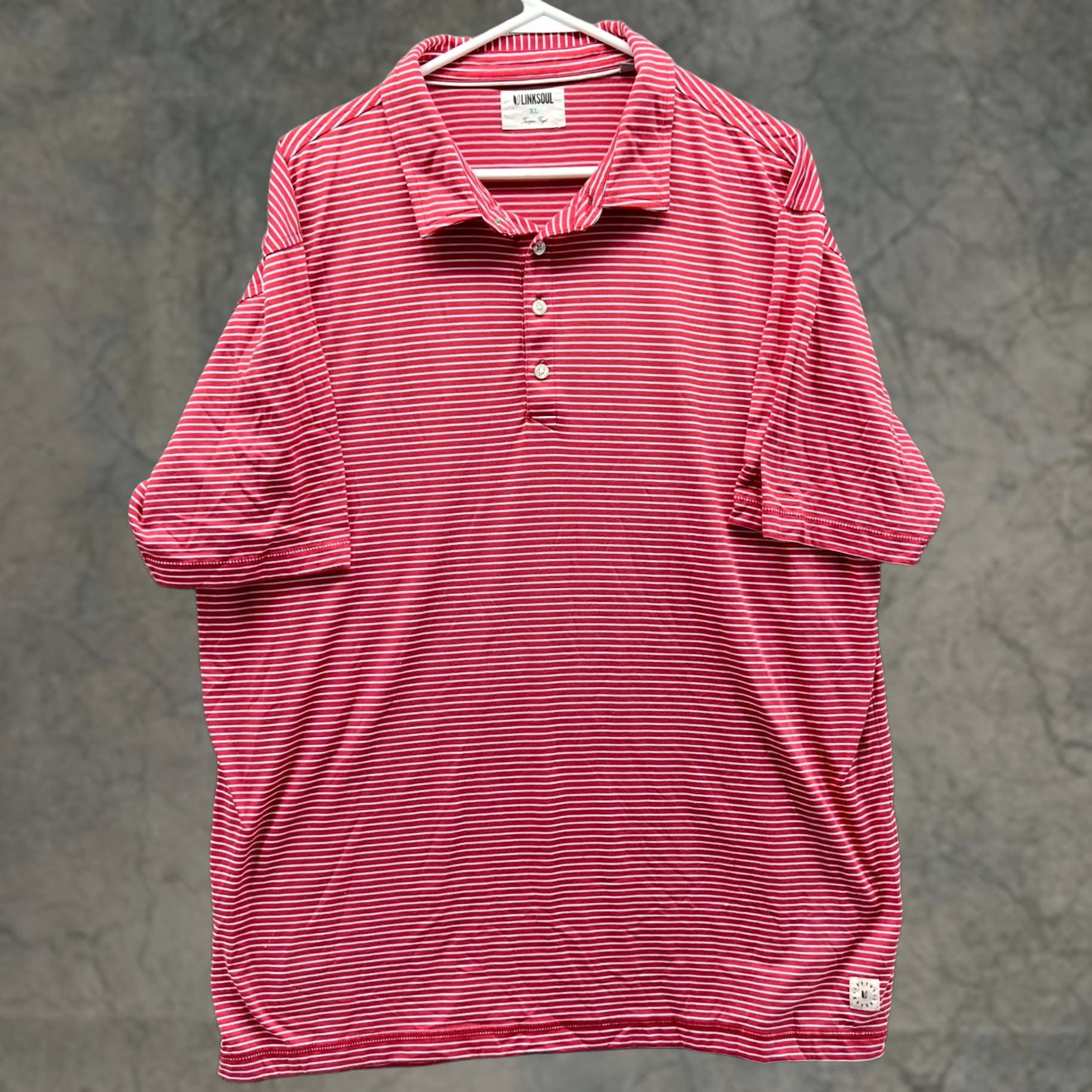 Vintage Linksoul Polo Shirt Mens XL Red White Striped Short Sleeve Golf Casual Top Size US XL / EU 56 / 4 - 1 Thumbnail