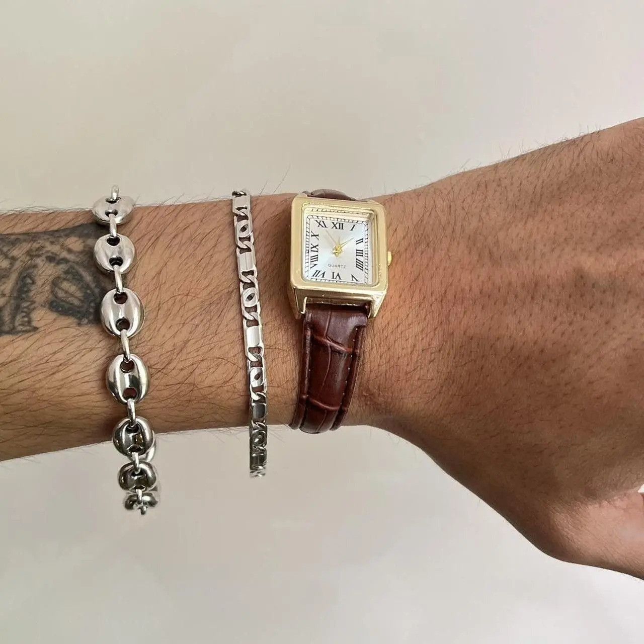 Jewelry 2000s vintage style cute square brown leather luxury watch Size ONE SIZE - 3 Thumbnail