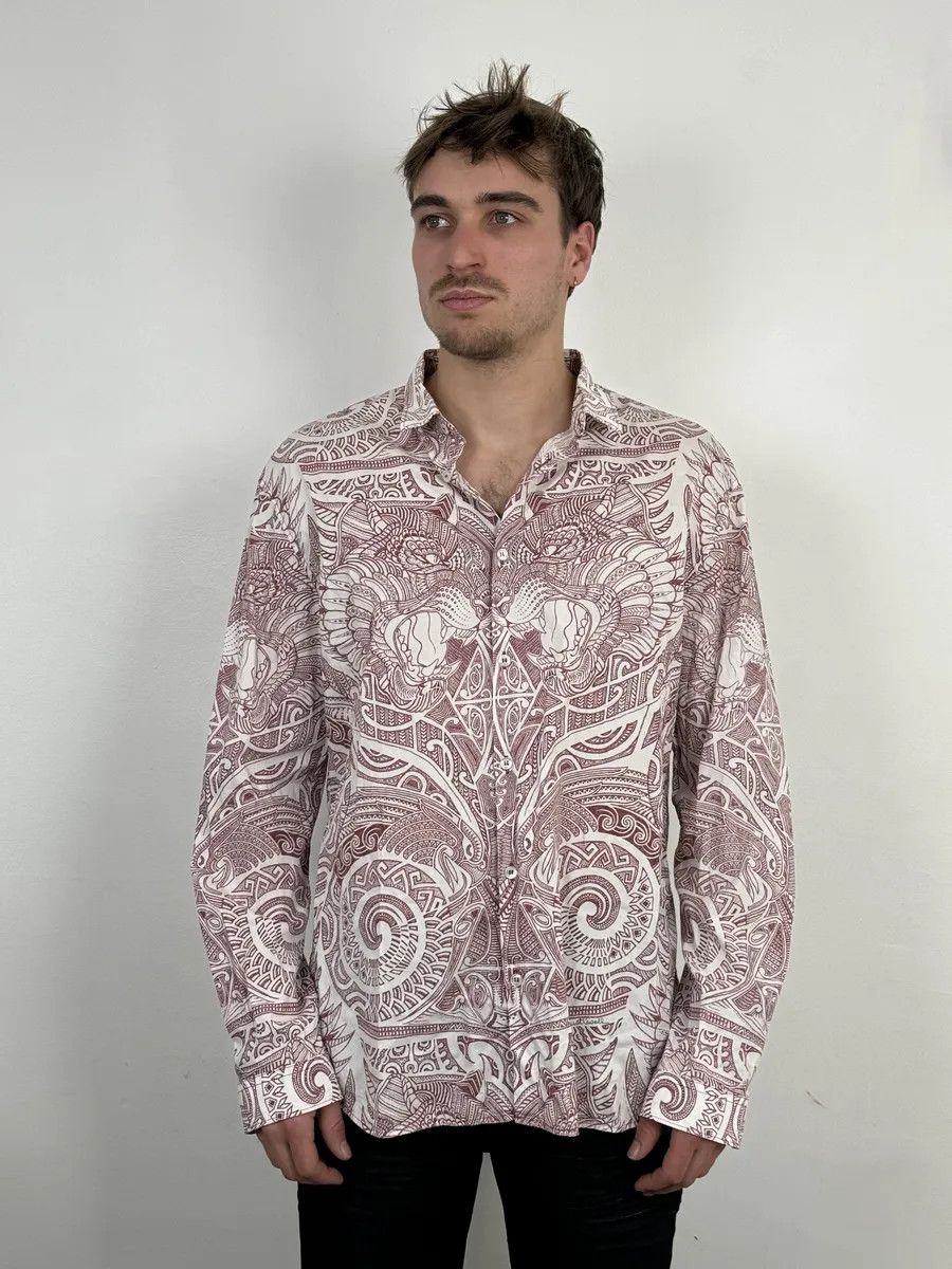 Just Cavalli 2010s Cavalli White & Red Abstract Presley Shirt Size US L / EU 52-54 / 3 - 4 Thumbnail
