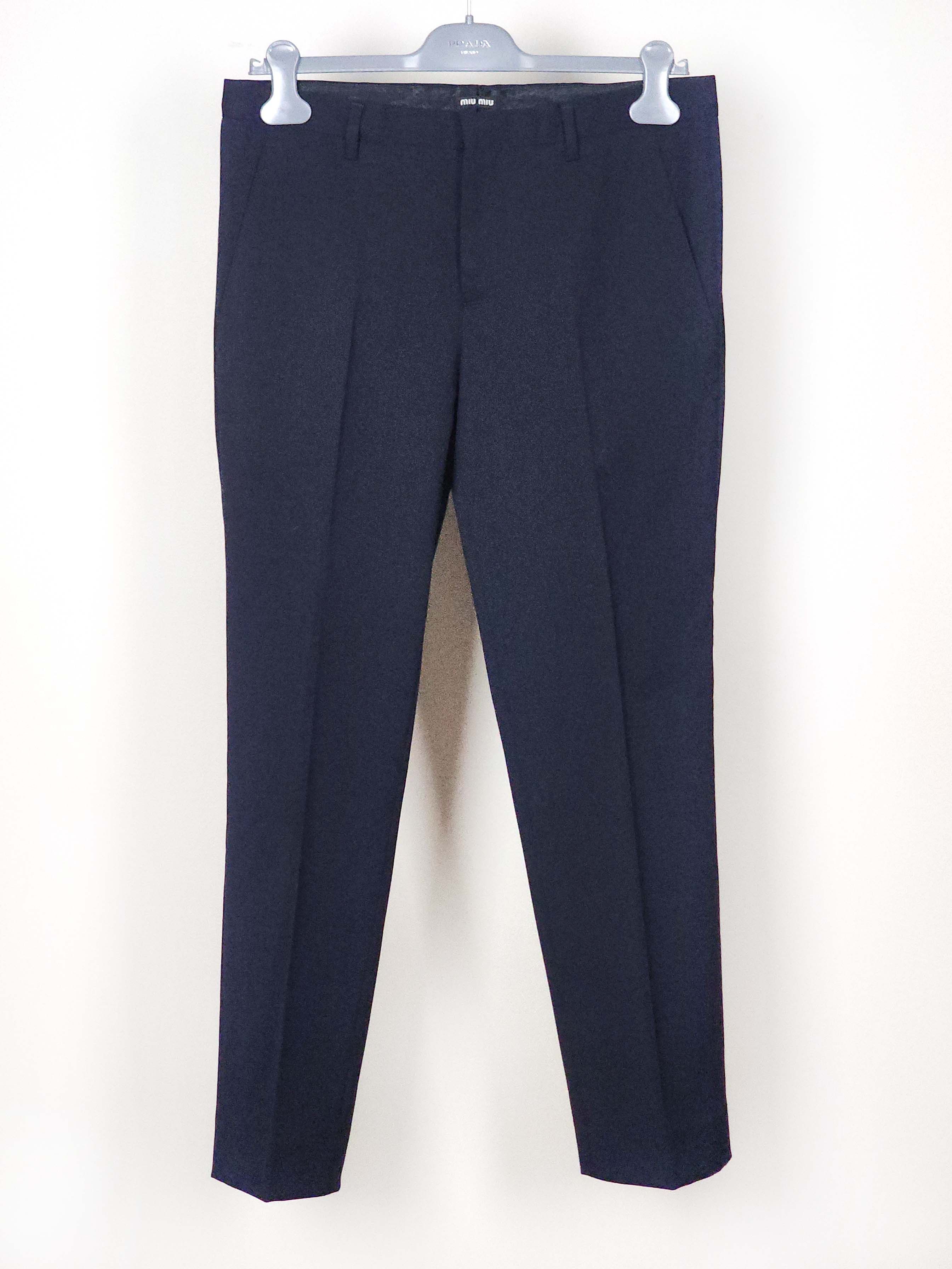 Miu Miu Navy Virgin Wool Pants IT46/US32 Size US 32 / EU 48 - 1 Thumbnail