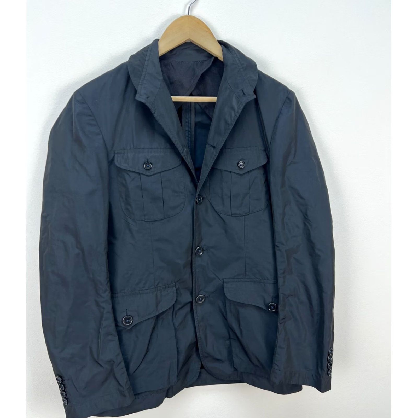 Vintage Holland Esquire Jacket Mens Nylon Blazer Light Size S Dark Blue Black Mixed Buttons Regular Fall Spring Shop Size 36R - 2 Thumbnail