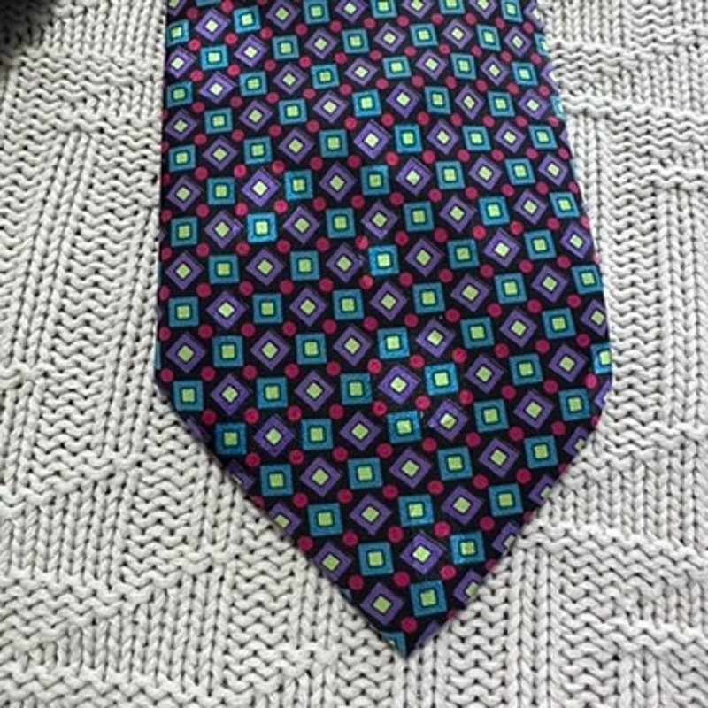 Brioni Brioni purple and green metallic geometric print silk tie Size ONE SIZE - 2 Thumbnail