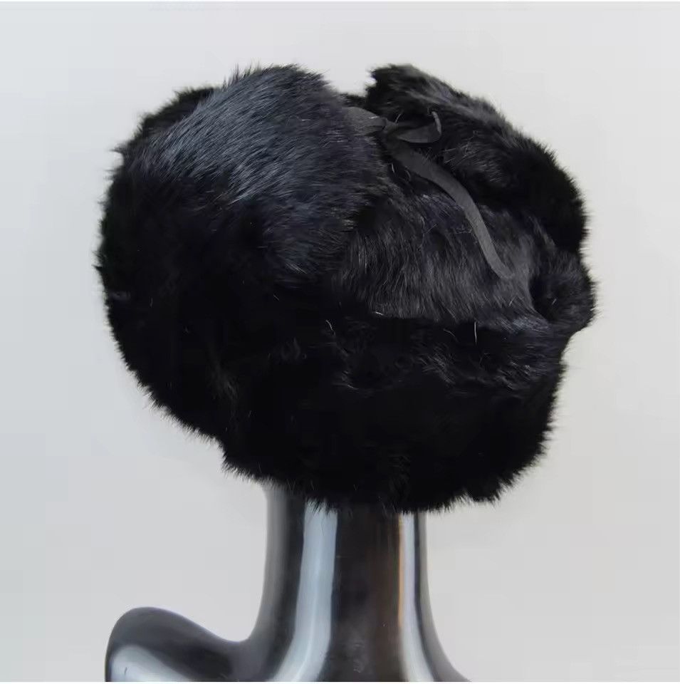 Japanese Brand Luxury Black Rabbit Fur Trapper Hat Unisex Winter Size XL Size ONE SIZE - 5 Thumbnail