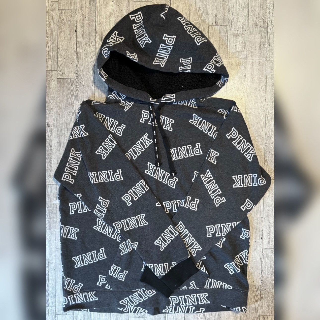 Pink × Victoria's Secret VS Pink, Retro, Sherpa Lined, Pullover Logo Hoodie Size M / US 6-8 / IT 42-44 - 11 Thumbnail