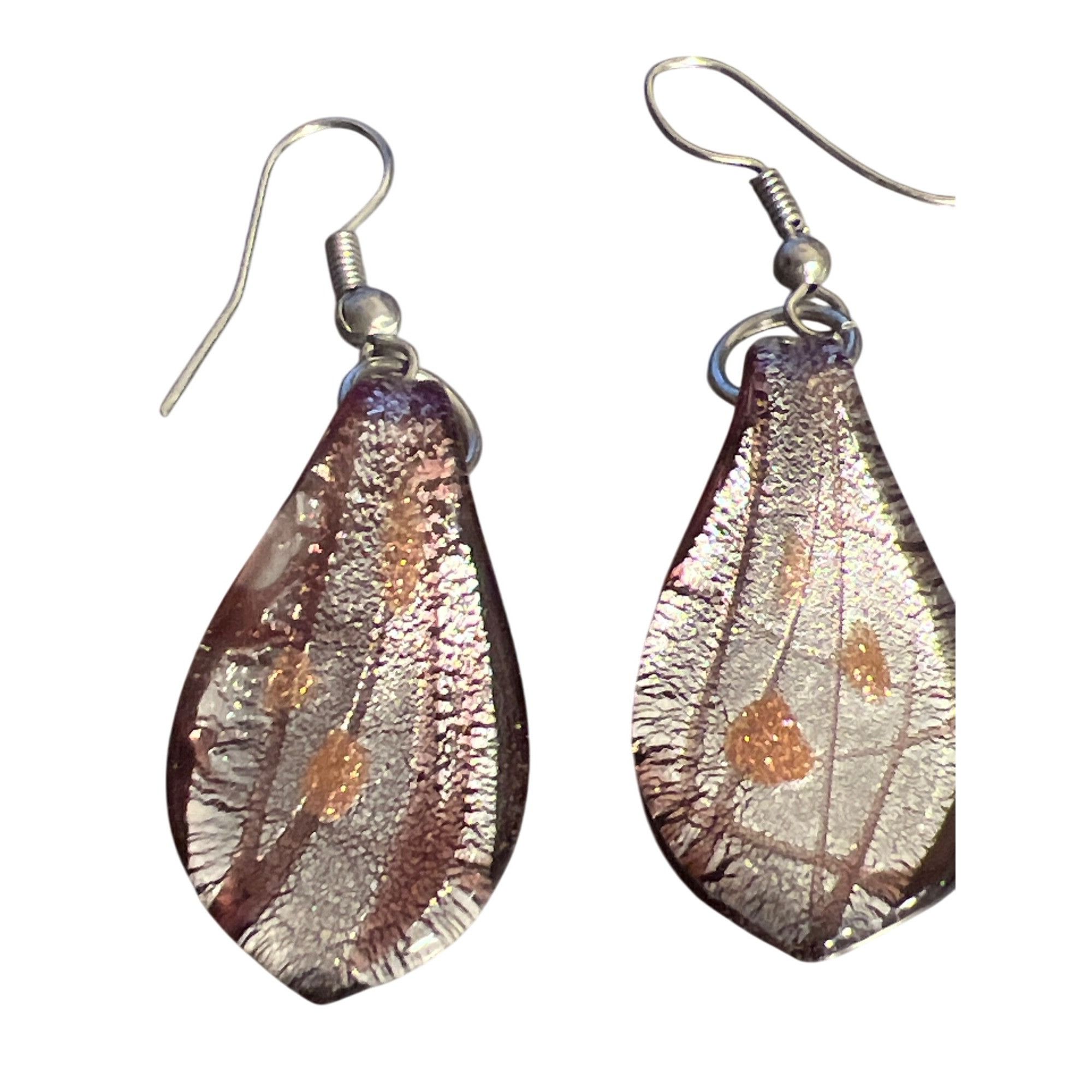 Murano Vtg Murano Glass Teardrop Dichroic Dangle Earrings Silver To Size ONE SIZE - 2 Thumbnail