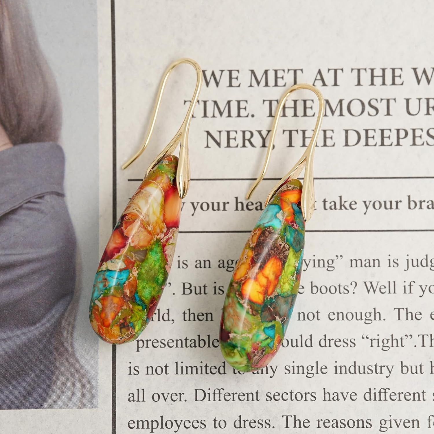 Other Natural Healing Stone Fishhoop Dangle Drop Earrings Size ONE SIZE - 4 Thumbnail