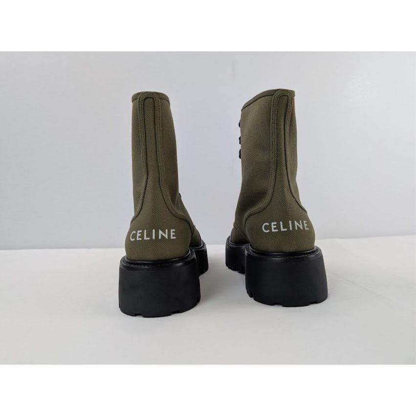 Celine o1rshd1 Canvas Bulky Shiny Lace-Up Boots Olive Green / Black Size US 9 / EU 42 - 12 Thumbnail